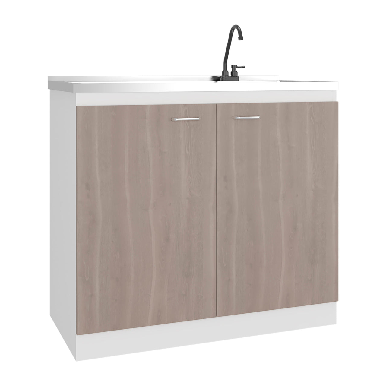 Salento Freestanding Sink, Double Door Cabinet, Two Shelves, White / Ligth Grey