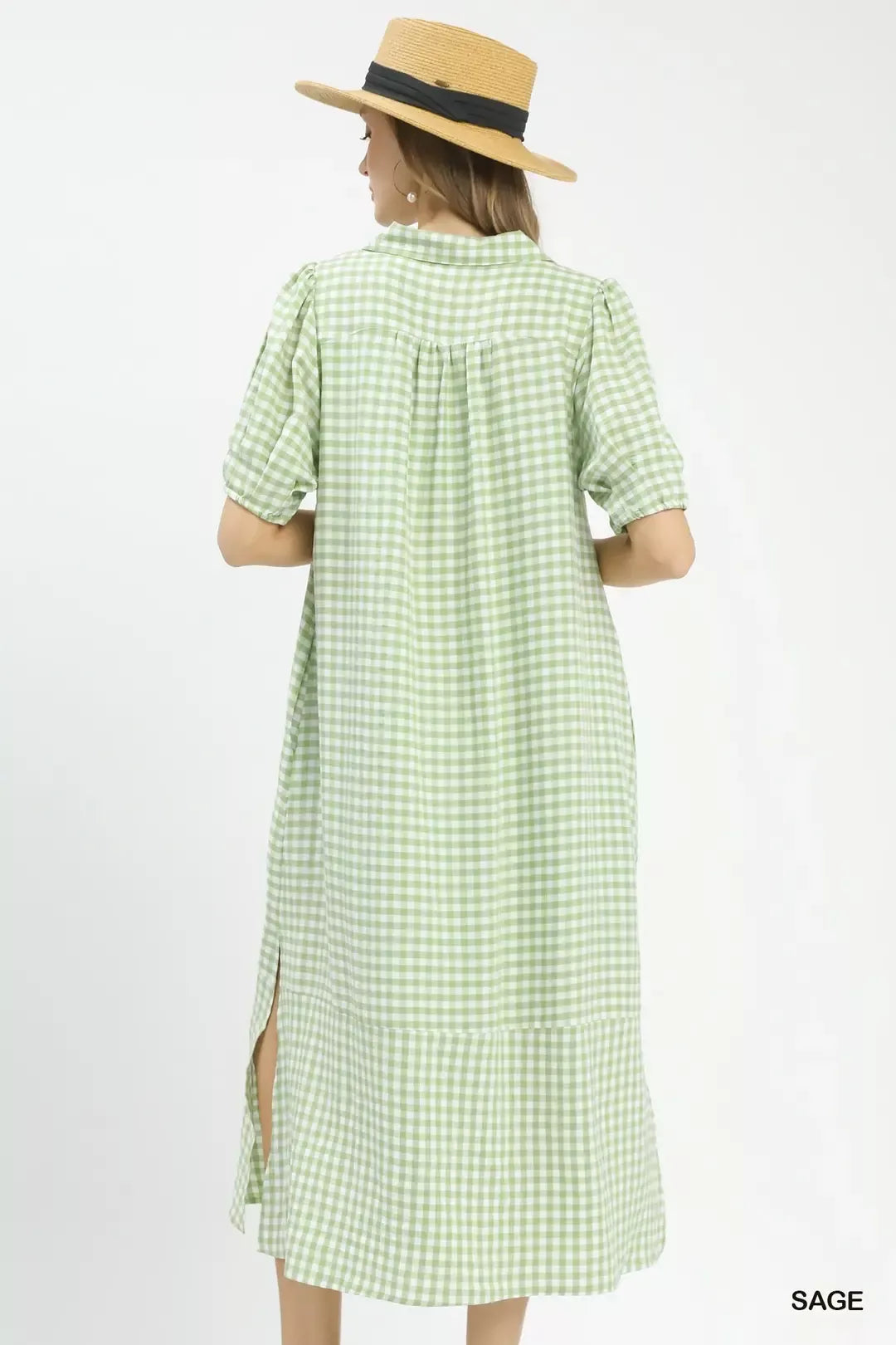 Umgee Gingham Midi Dress with Side Pockets