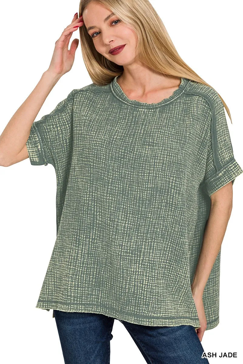 Zenana Acid Washed Double Gauze Round-neck Tee
