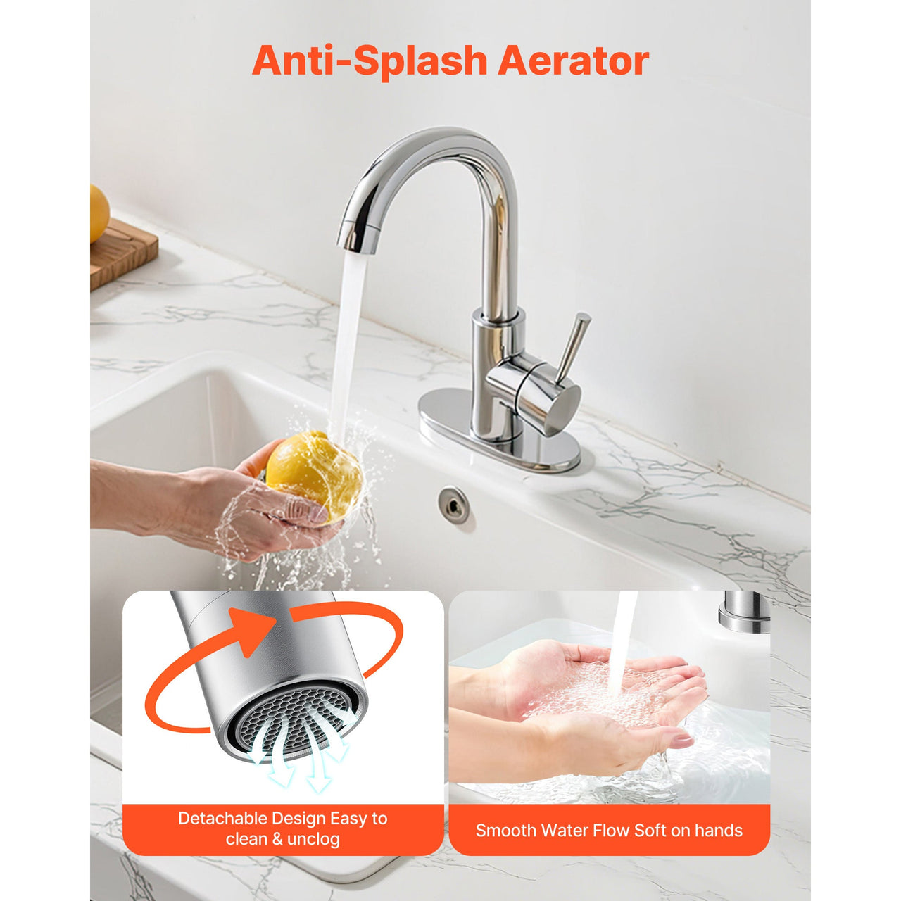 Single Handle Sink Faucet, Kitchen Faucet Brushed Nickel Single Handle, Kitchen Water Faucets with Anti-Splash Aerator, Suitable for Bathroom, RV, Bar Sink, Public Restroom, High Arc Spout