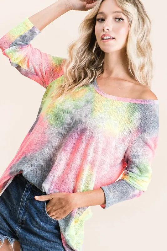 BiBi Tie Dye Print Low Gauge Knit Top
