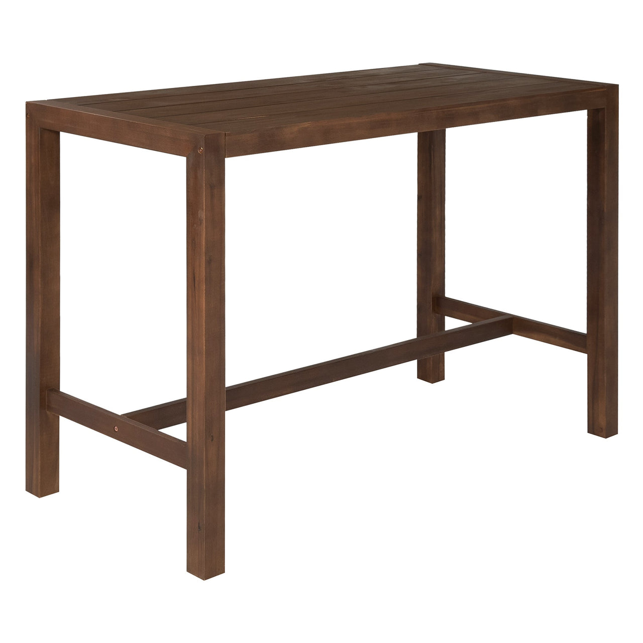 TREXM Rustic Patio Bar Set with Ergonomic Chairs, Solid Wood Slatted Tabletop in Mocha+Beige Cushion