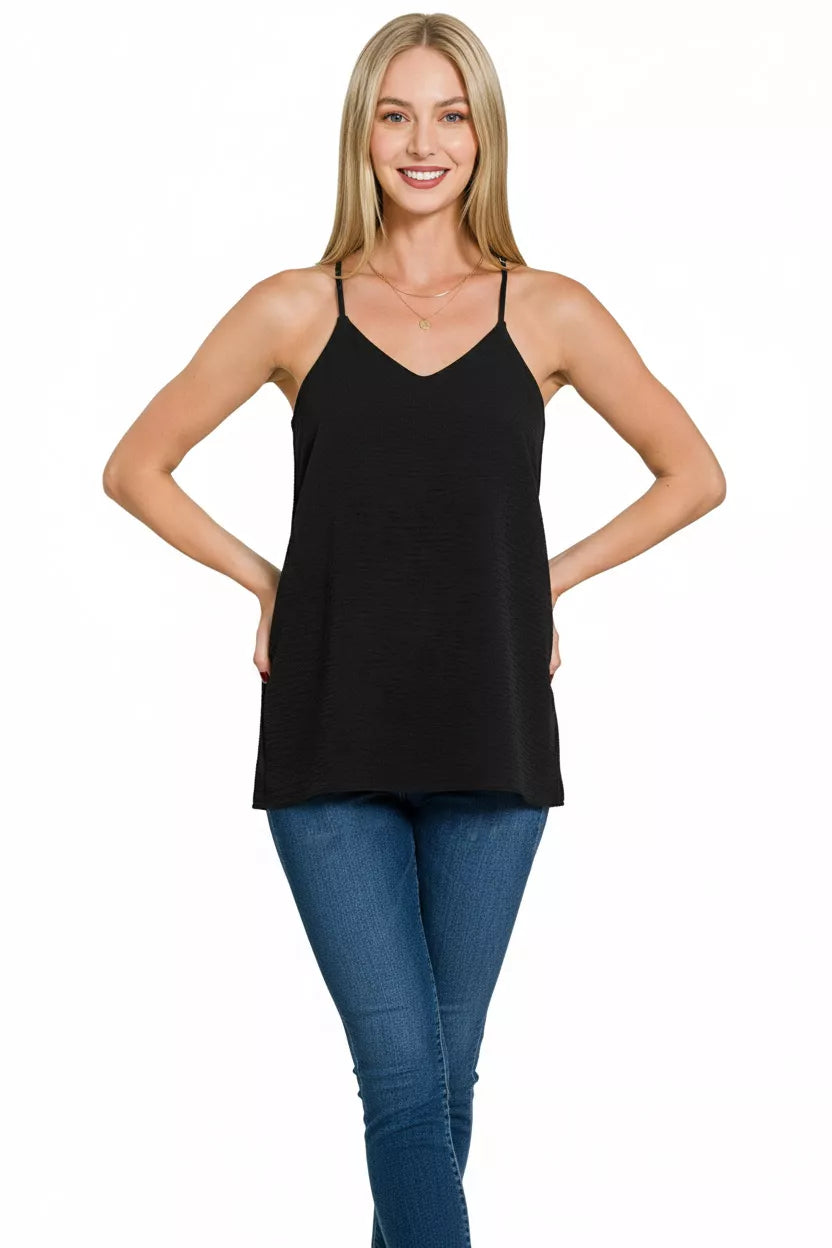 Zenana Woven Airflow Adjustable Strap V-Neck Cami