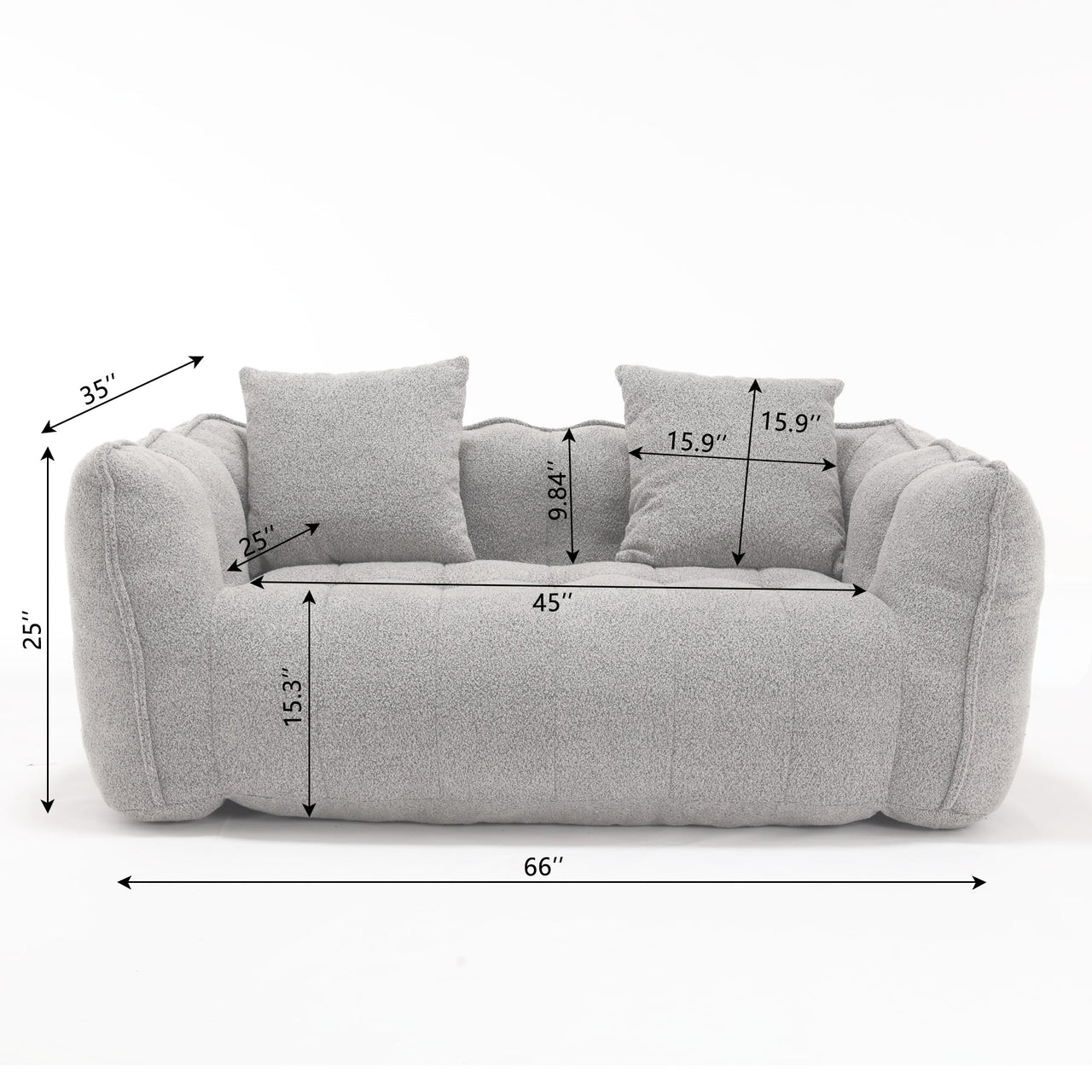 Cozy Beanbag Chair with High Resilience Foam Core for Two - Grey Chenille, 66x35x25 inches