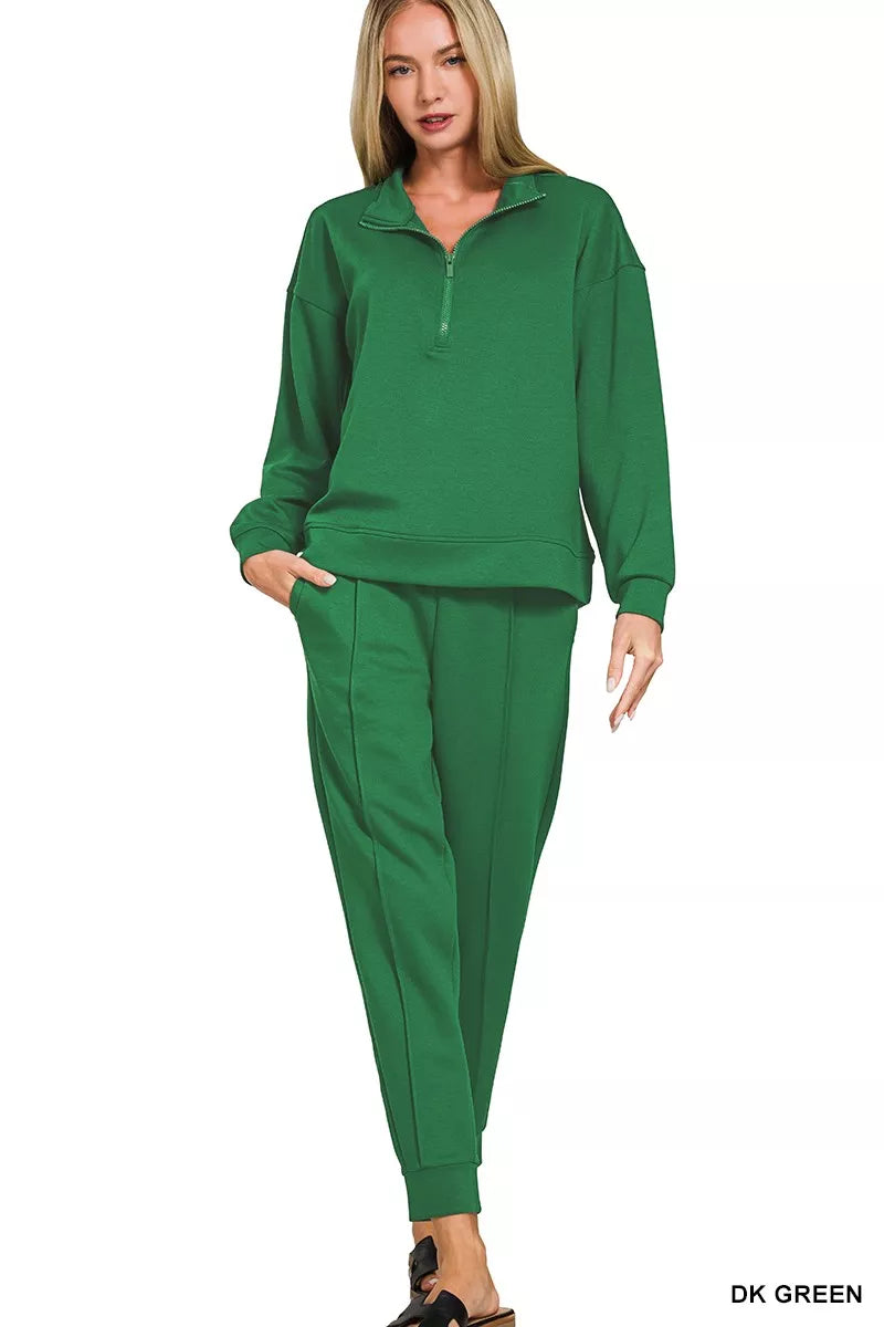 Zenana Scuba Half Zip Pullover and Jogger Set