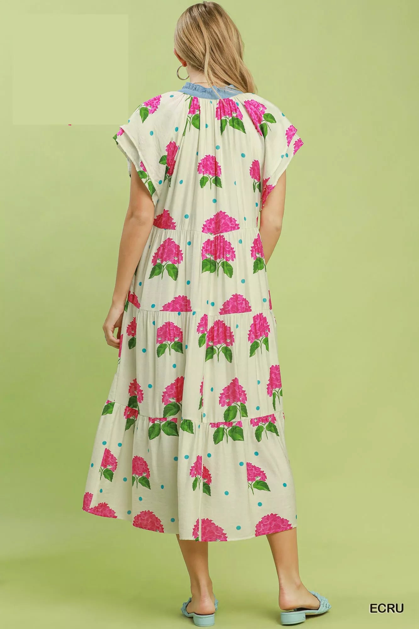 Umgee Hydrangea Print Tiered Midi Dress