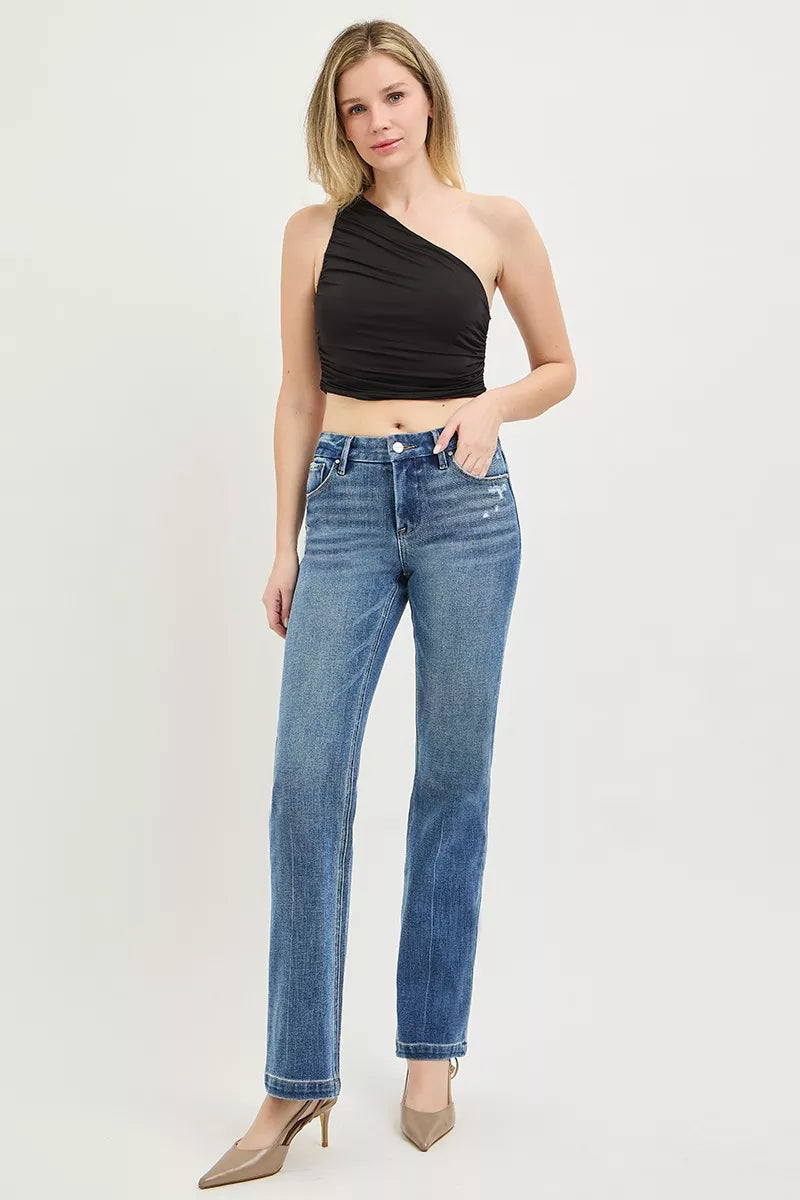 RISEN Tummy Control 4way Stretch Mid Rise Straight Crease Line