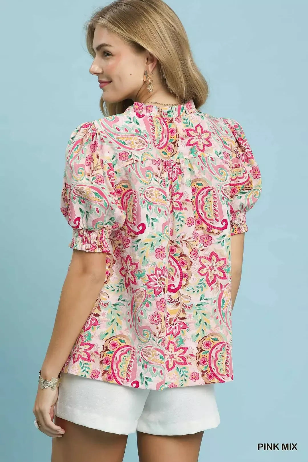Umgee Mix Paisley Floral Button Down Shirt