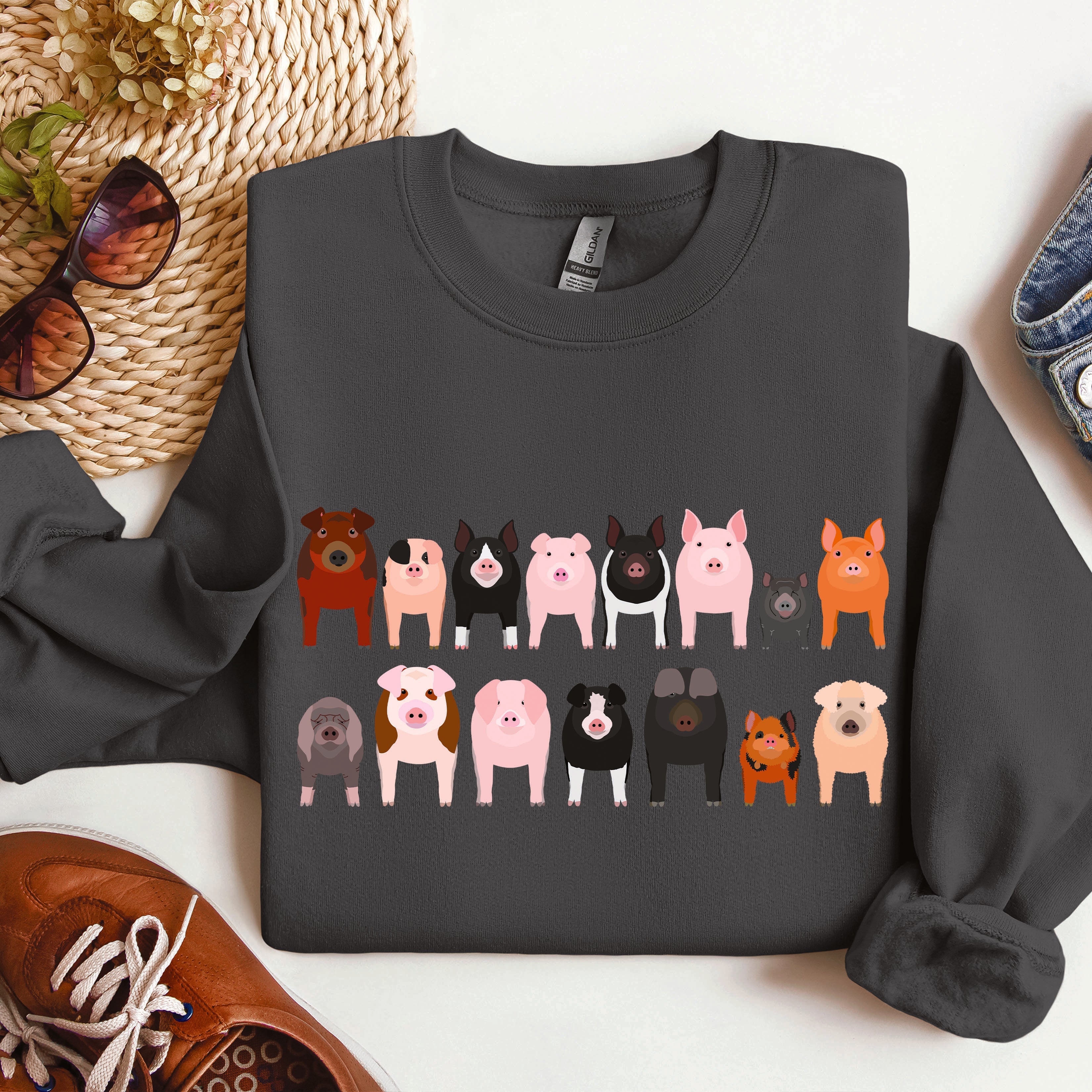 Pig Breeds Farm Animal Lover Illustration Graphic For Pig Enthusiasts Sweatshirt
