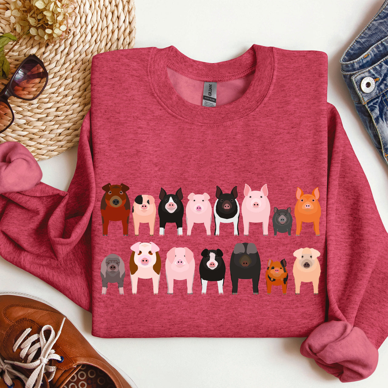 Pig Breeds Farm Animal Lover Illustration Graphic For Pig Enthusiasts Sweatshirt