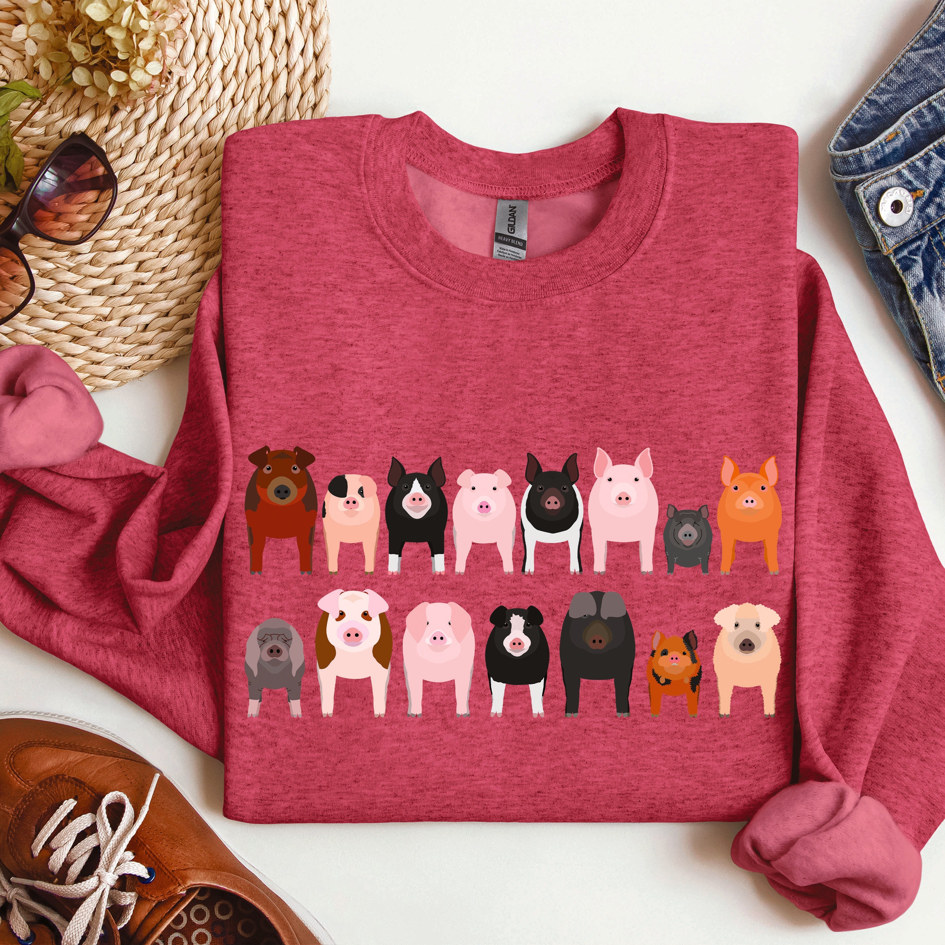 Pig Breeds Farm Animal Lover Illustration Graphic For Pig Enthusiasts Sweatshirt