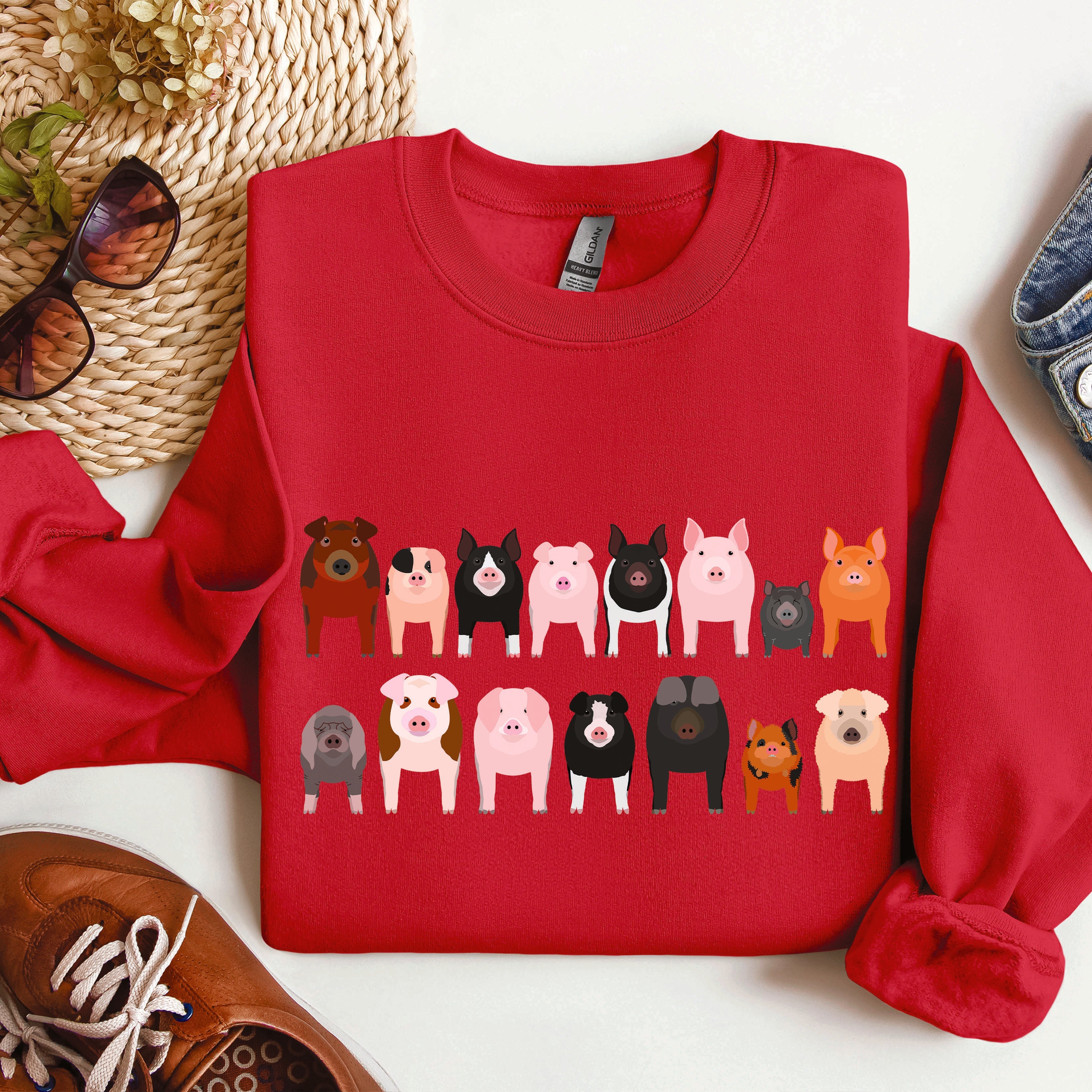 Pig Breeds Farm Animal Lover Illustration Graphic For Pig Enthusiasts Sweatshirt