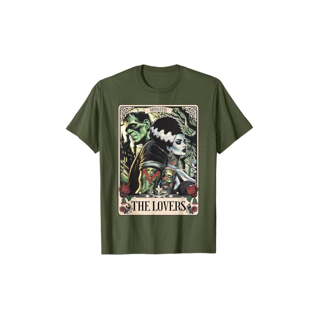 Frankenstein & Bride The Lovers Tarot T-Shirt - Gothic Horror Tee, Occult Fan Apparel
