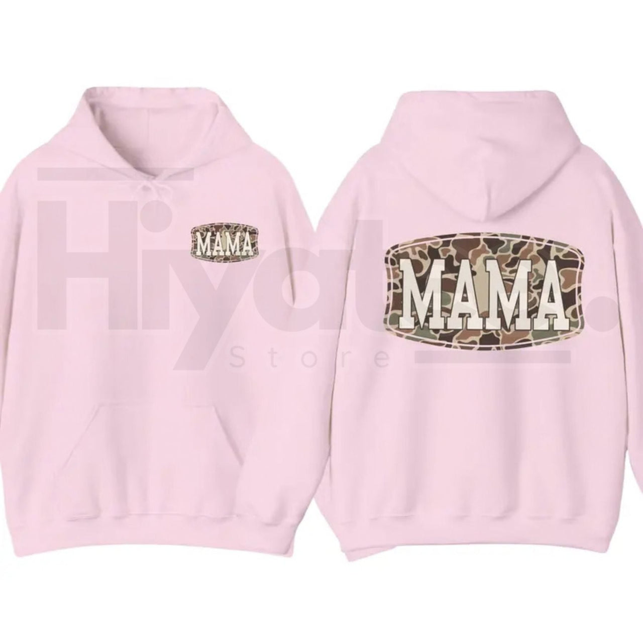 Camo Mama 2-Sided Hoodie – Trendy Camouflage Graphic Pullover, Cool Streetwear Mother’s Day Gift for Moms