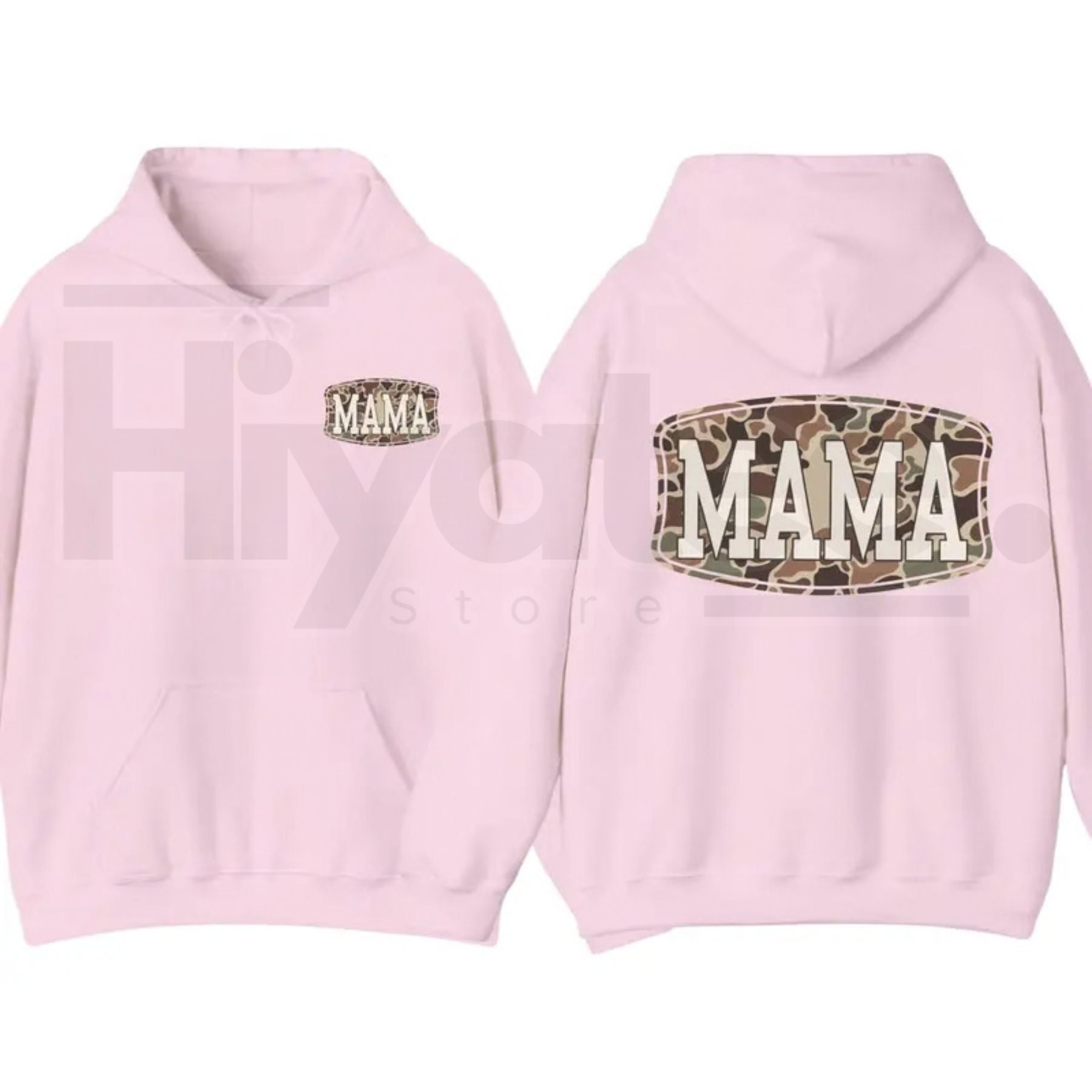 Camo Mama 2-Sided Hoodie – Trendy Camouflage Graphic Pullover, Cool Streetwear Mother’s Day Gift for Moms