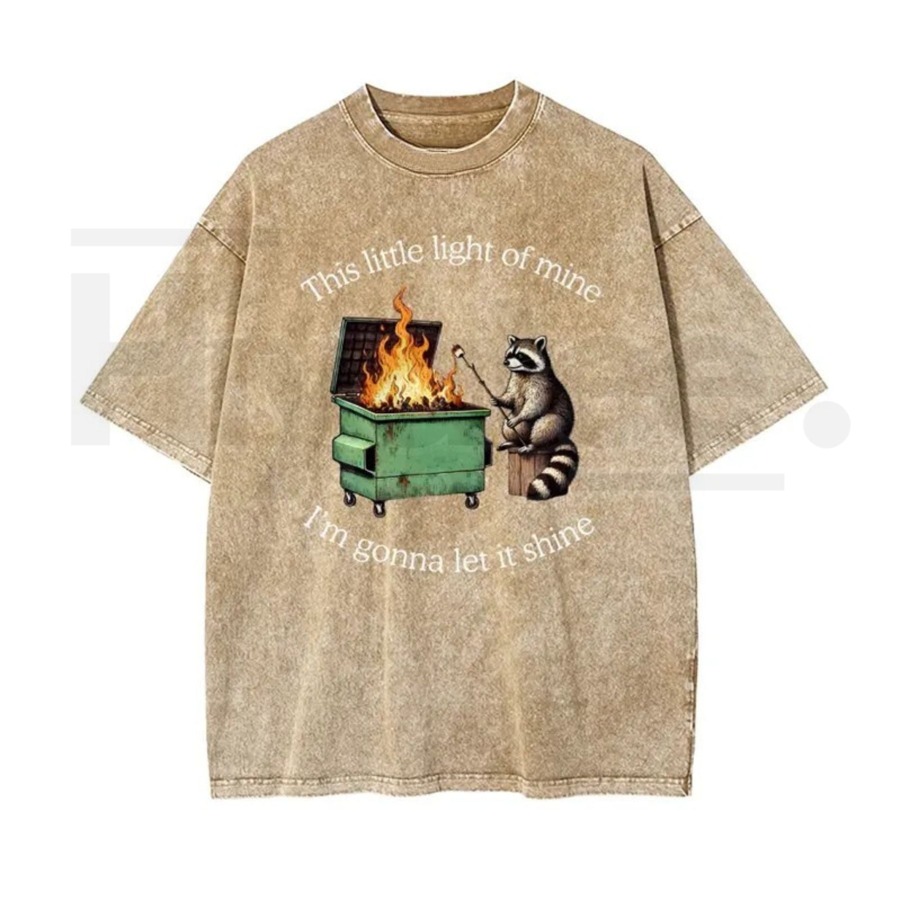 Raccoon “Let It Shine” Vintage Washed T-Shirt – Oversized Batik Cotton Inspirational Graphic Tee
