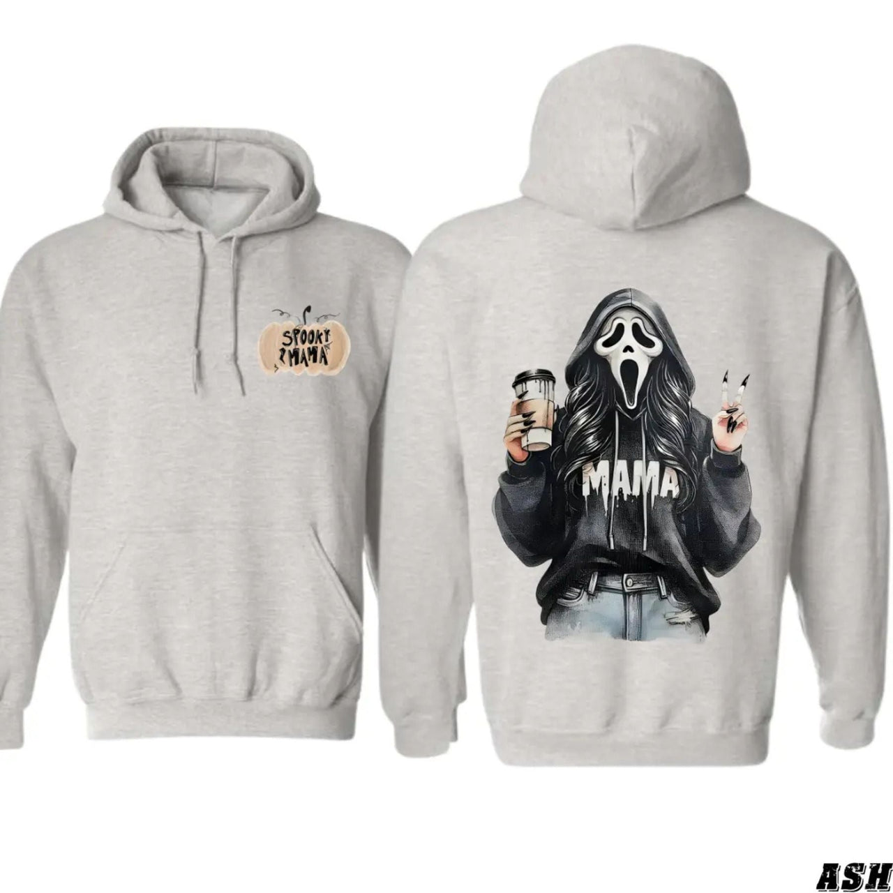 Spooky Mama Coffee Ghost Hoodie – Cozy Unisex Pullover for Moms, Fun Halloween Design, Perfect for Fall, Pumpkin Patch & Trick or Treating