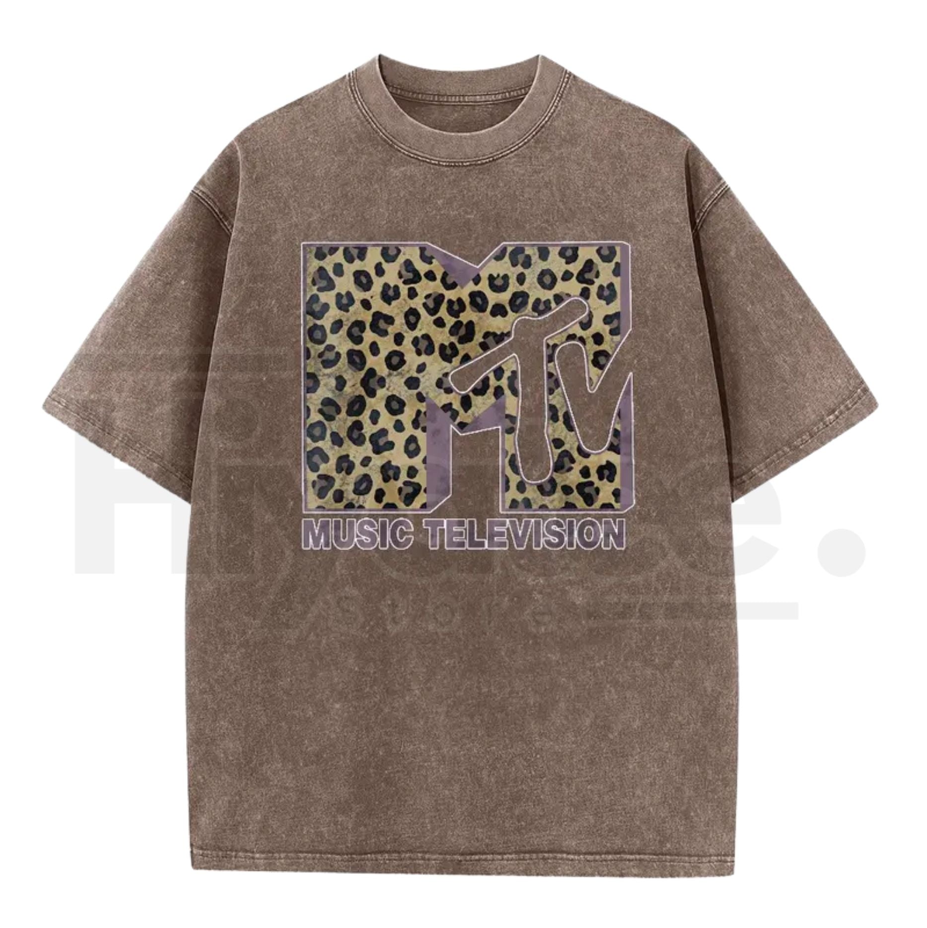 Vintage Leopard Graphic Washed T-Shirt – Retro 80s 90s Music Style Oversized Tee