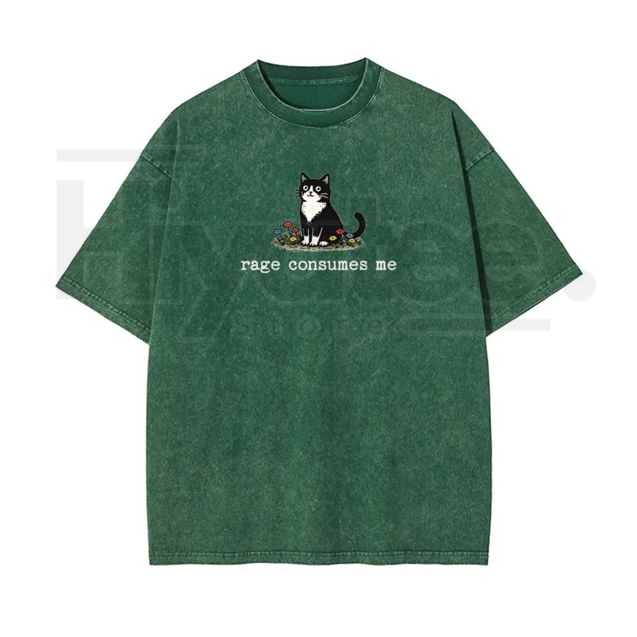 Funny Cat Meme Vintage Washed T-Shirt – “Rage Consumes Me” Oversized Cotton Graphic Tee