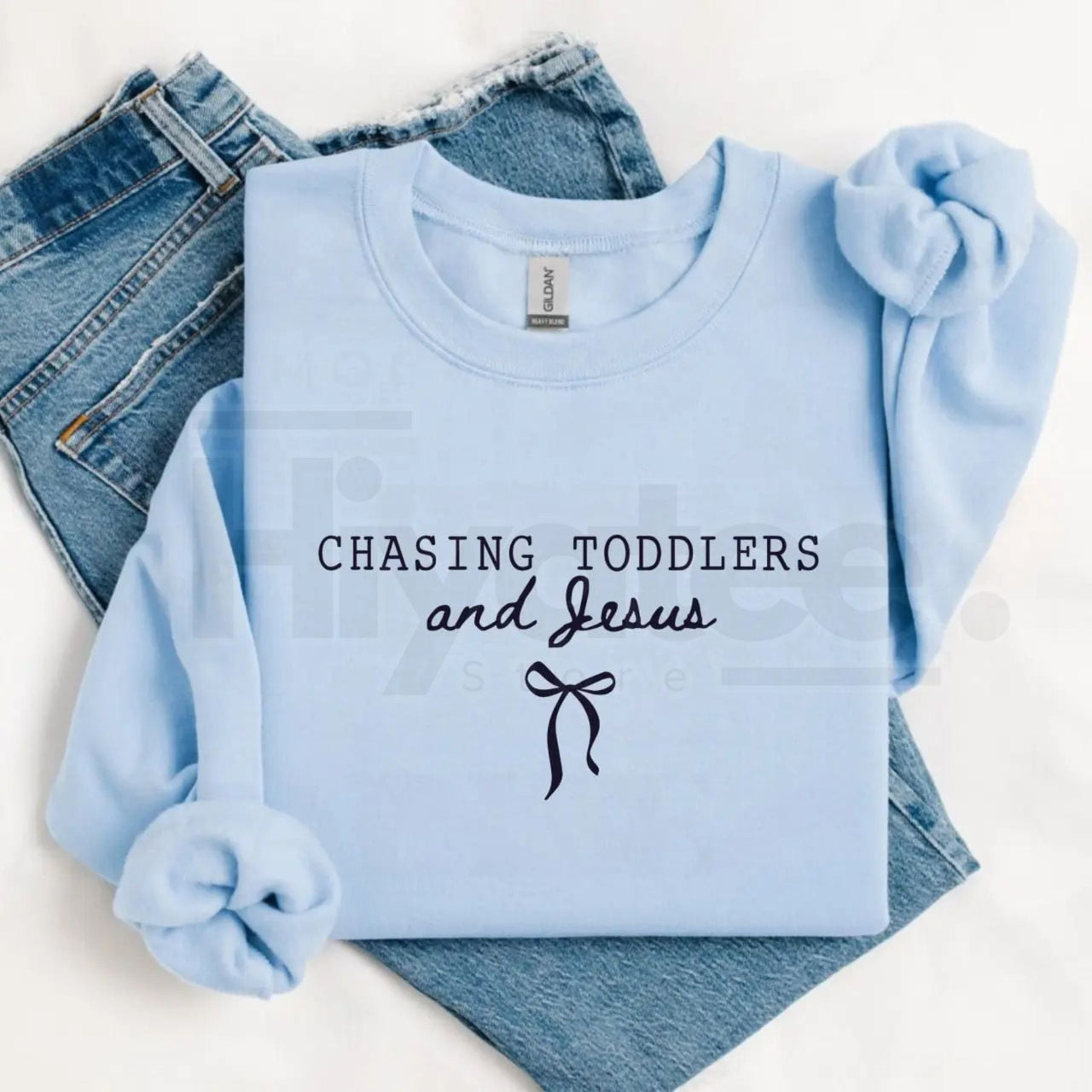Chasing Jesus and Toddlers Sweatshirt: Coquette Christian Bow Aesthetic Crewneck