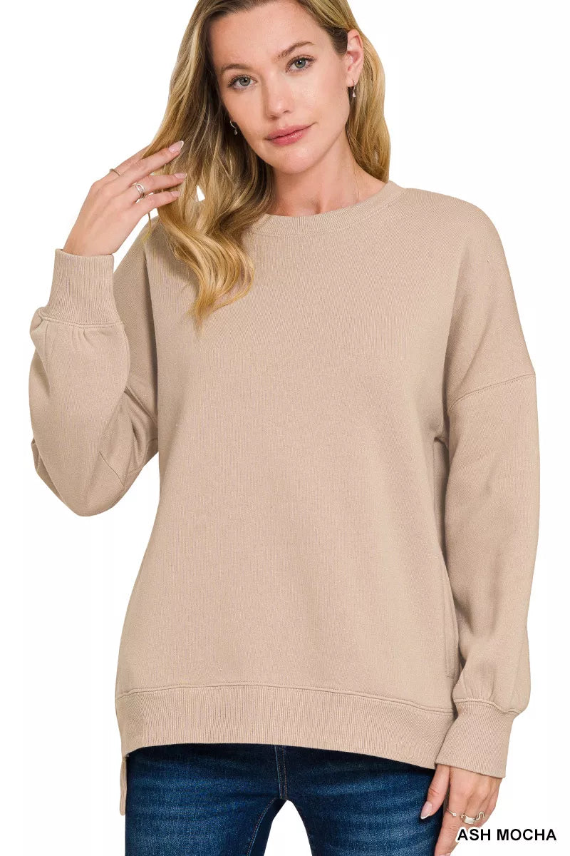 Zenana Full Size Fleece Hi-low Boyfriend Sweatshirts with Pockets Plus Size