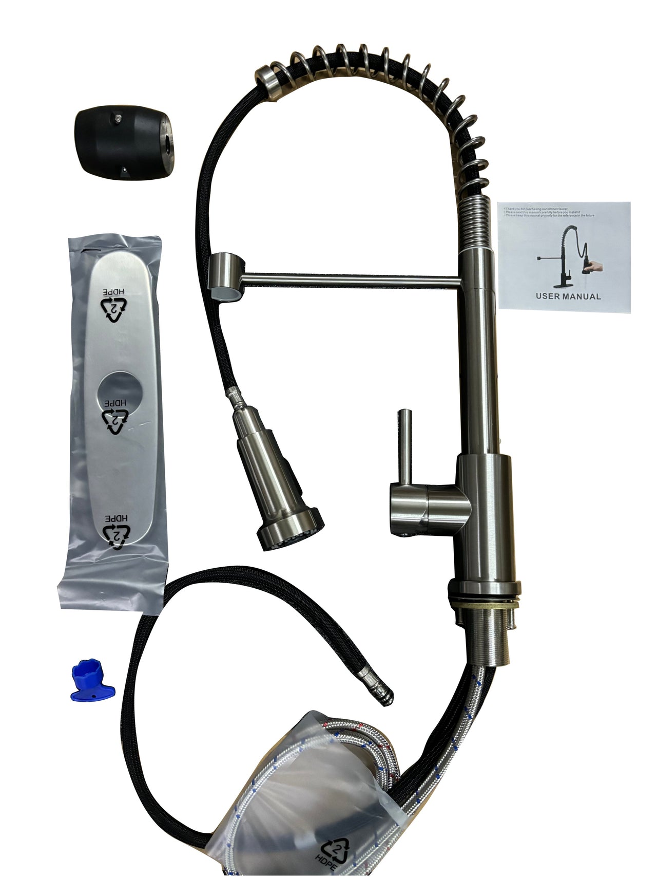 Kitchen Faucet with Pull Down Sprayer Industrial 1 Handle 1 Hole Or 3 Hole Faucet for Farmhouse Camper Laundry Utility Rv Wet Bar Sinks, Stainless Steel, Brushed Nickel