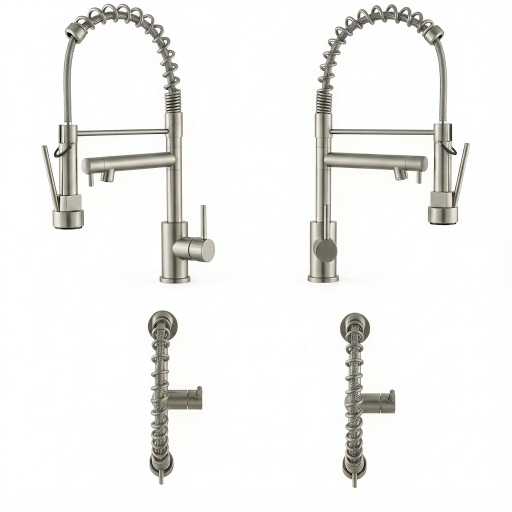 Kitchen Faucet with Pull Down Sprayer, Touch On Single Handle 2- Function Stainless Steel Spring Neck, Single Hole Installation for Residential, Commercial, RV, Bar & More, Brushed Nickel
