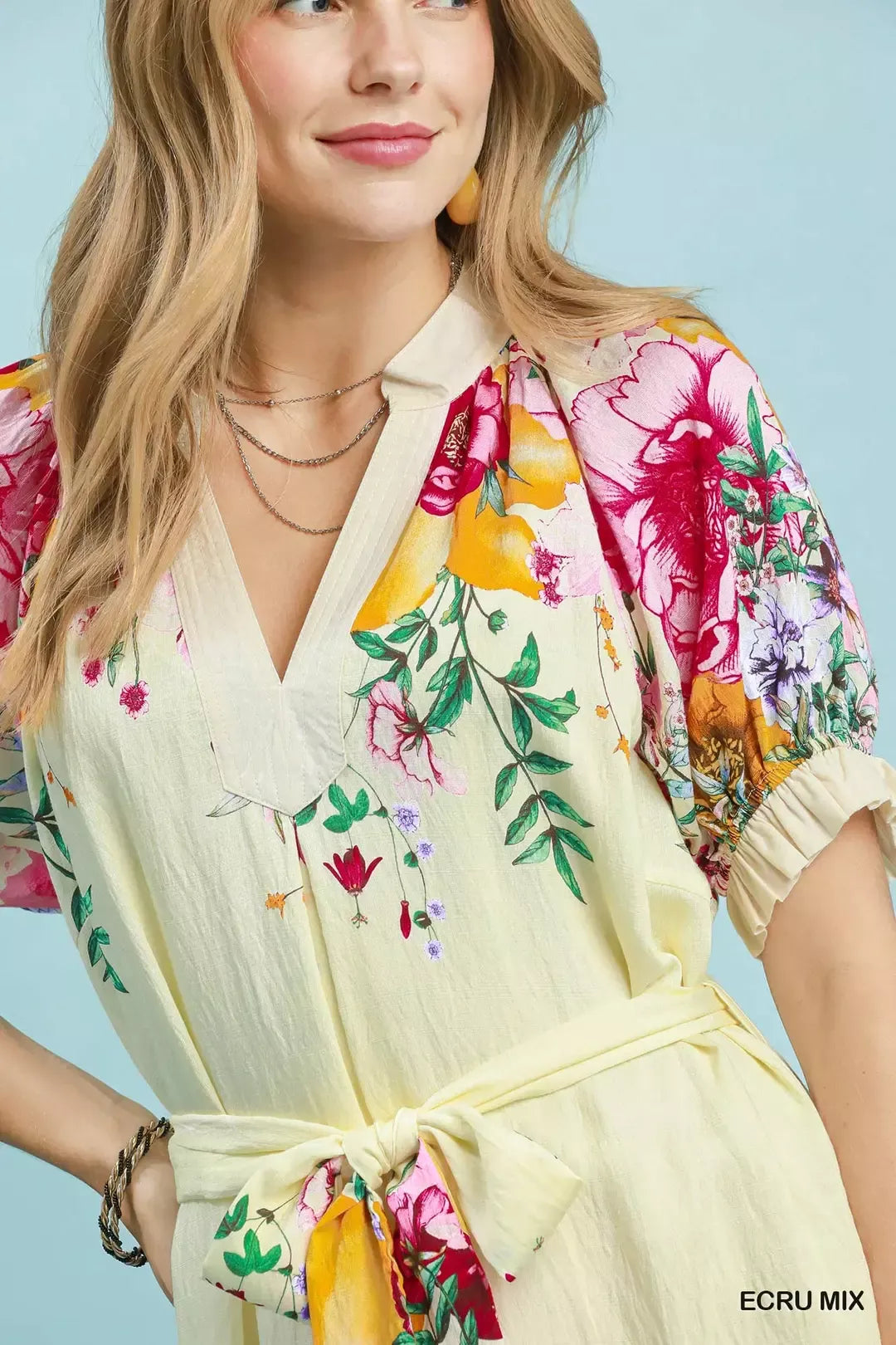 Umgee Mix Floral Border Print Midi Dress