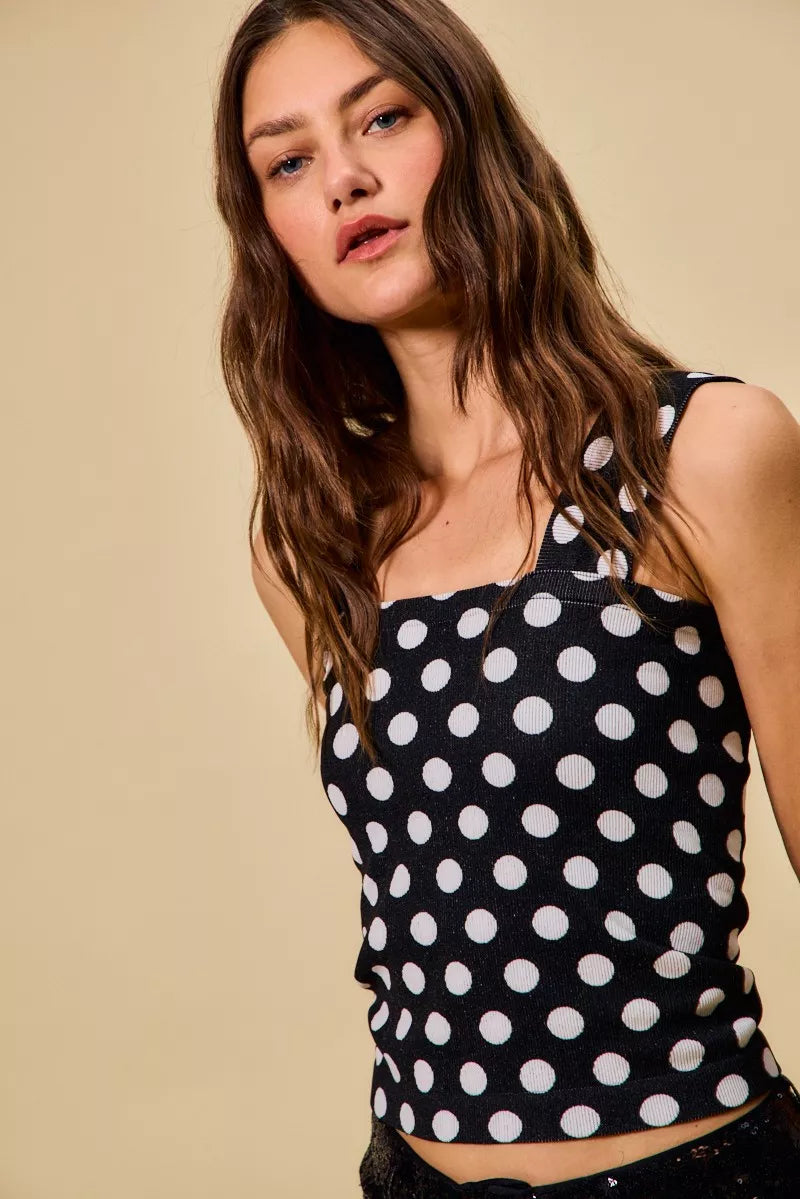 SO ME Polka Dot Knit Crop Seamless Casual Tank