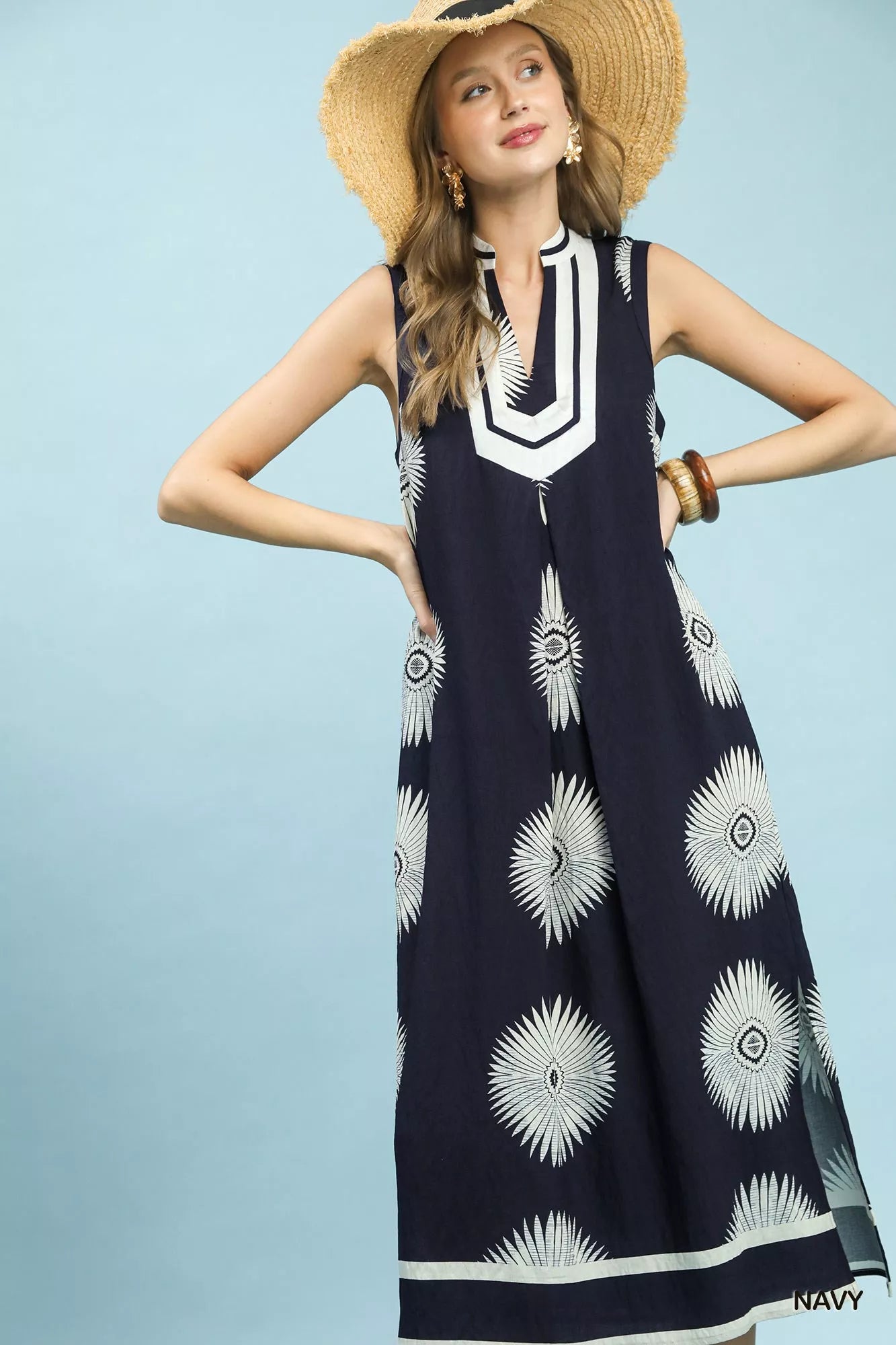 Umgee Sleeveless Geometric Midi Dress