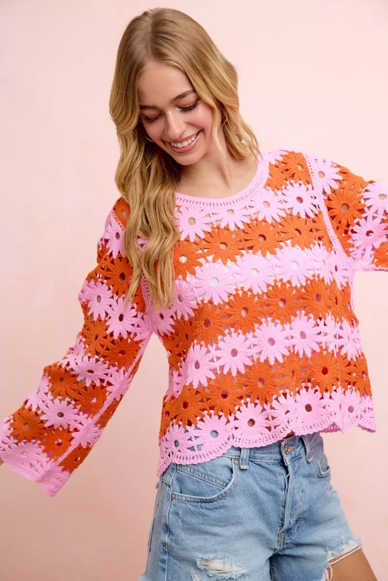 BiBi Flower Crochet Knit Top