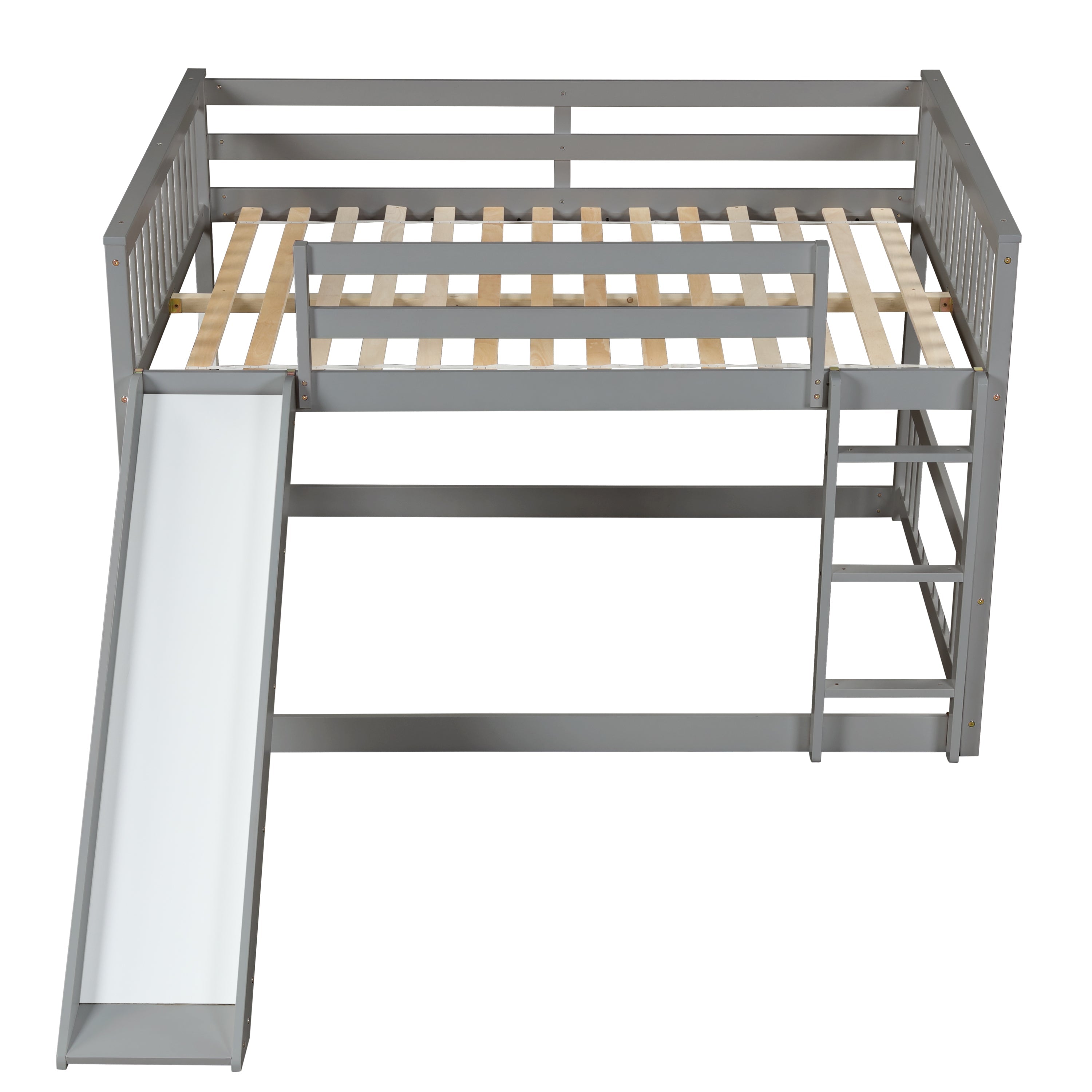 Masonstine Full over Full Bunk Bed with Slide and Ladder, Grey