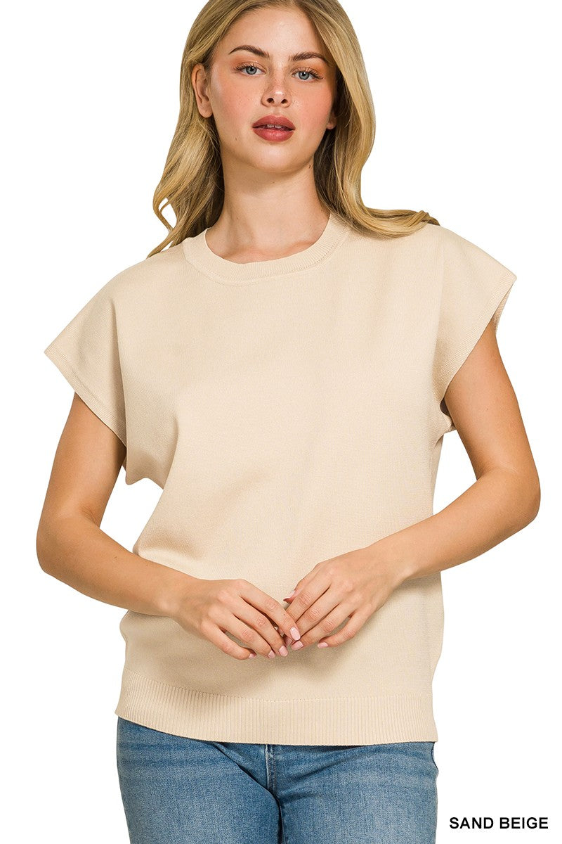 Zenana Viscose Round-neck Short Sleeve Sweater