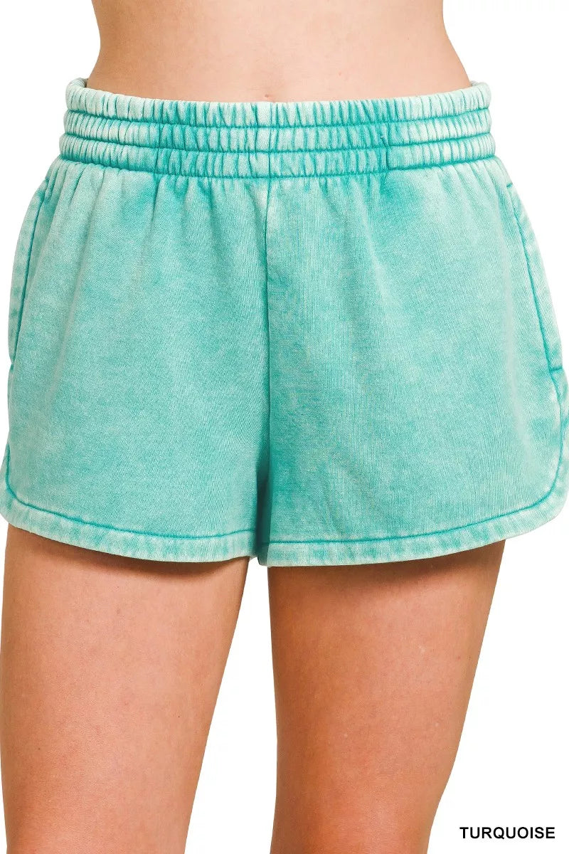 Zenana Acid Washed Elastic Waistband Dolphin Shorts