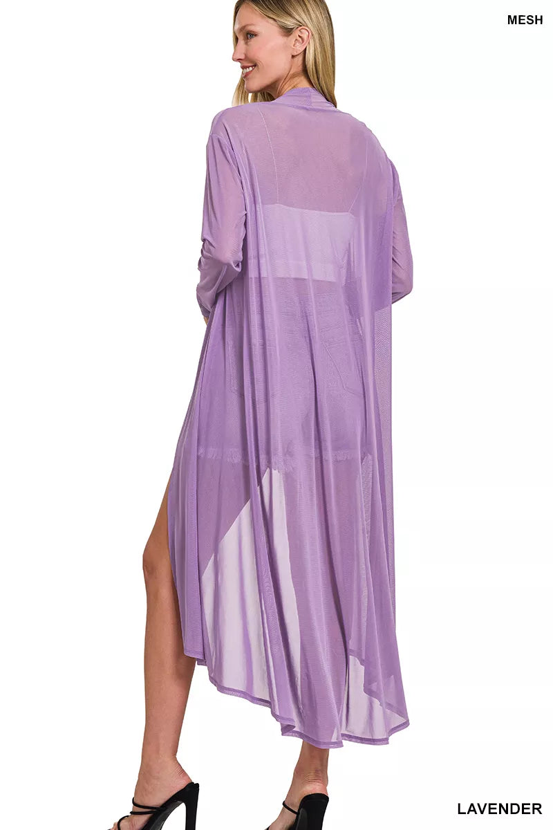 Zenana Mesh Open Front Cardigan