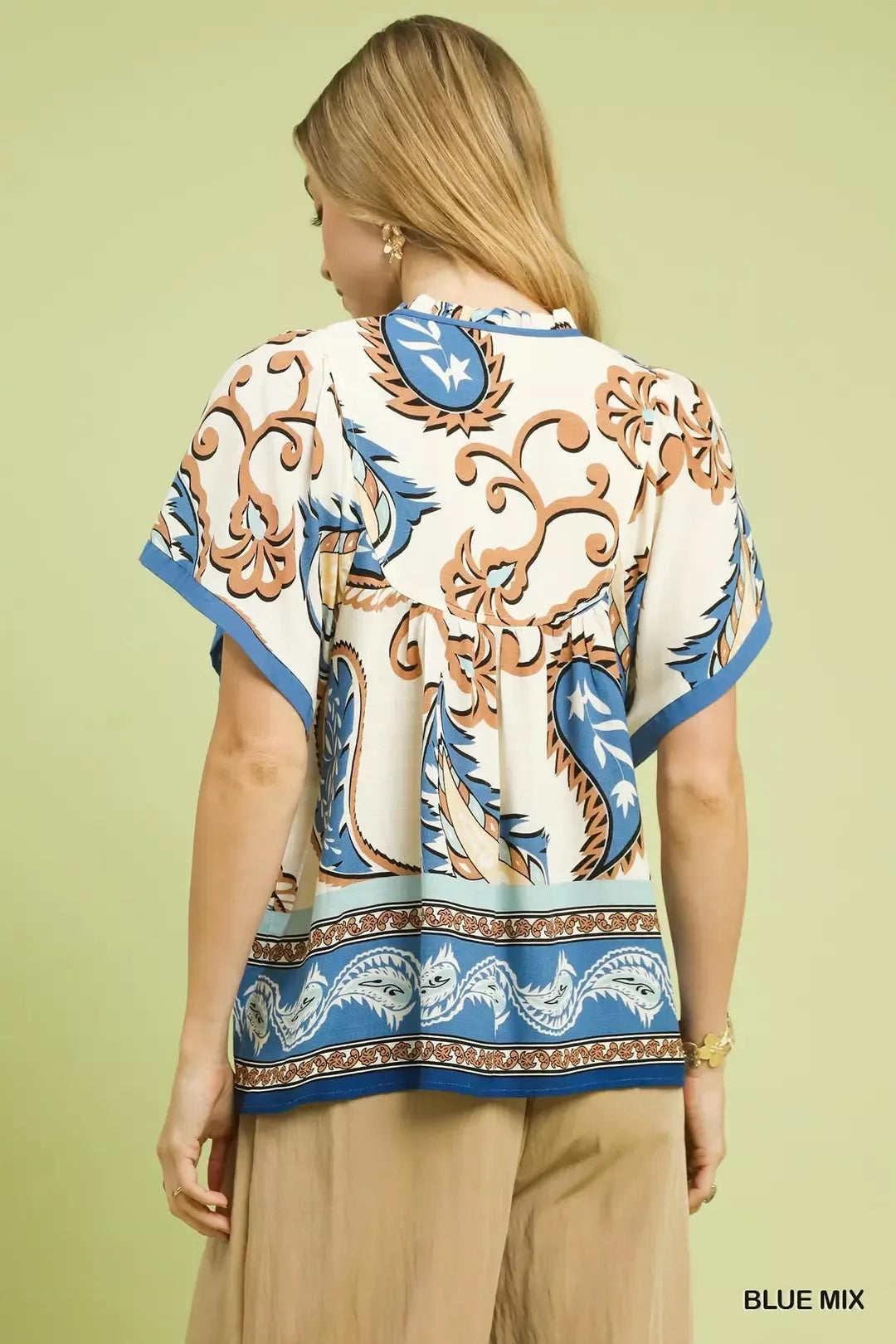 Umgee Mix Paisley Border Print Tassel Top