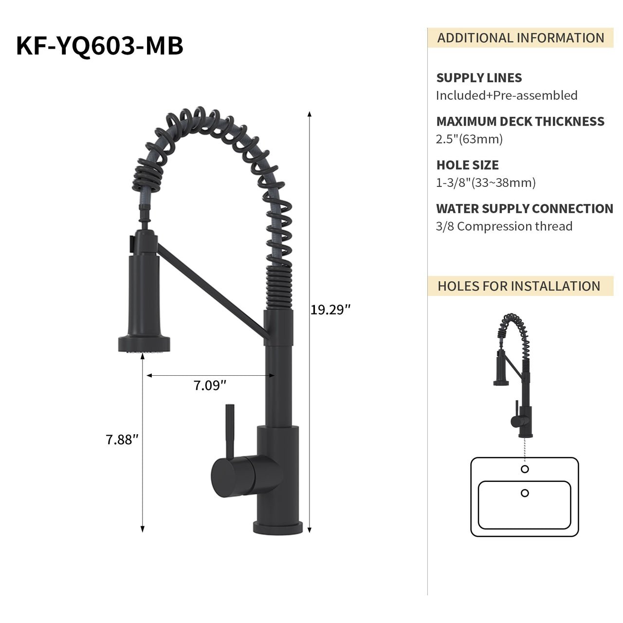 Bothwa Home CUPC Certified 19' Single Handle Kitchen Faucet (Matt Black Finish)
