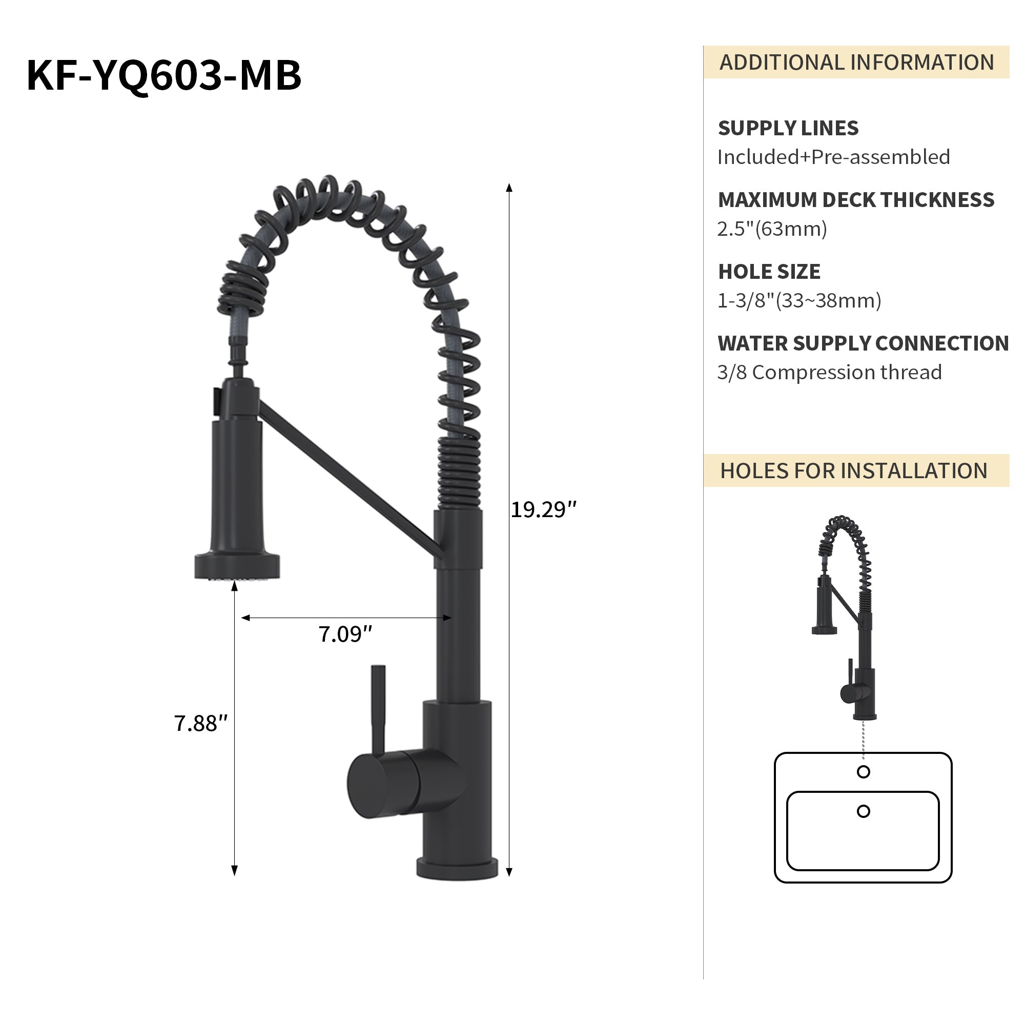 Bothwa Home CUPC Certified 19' Single Handle Kitchen Faucet (Matt Black Finish)