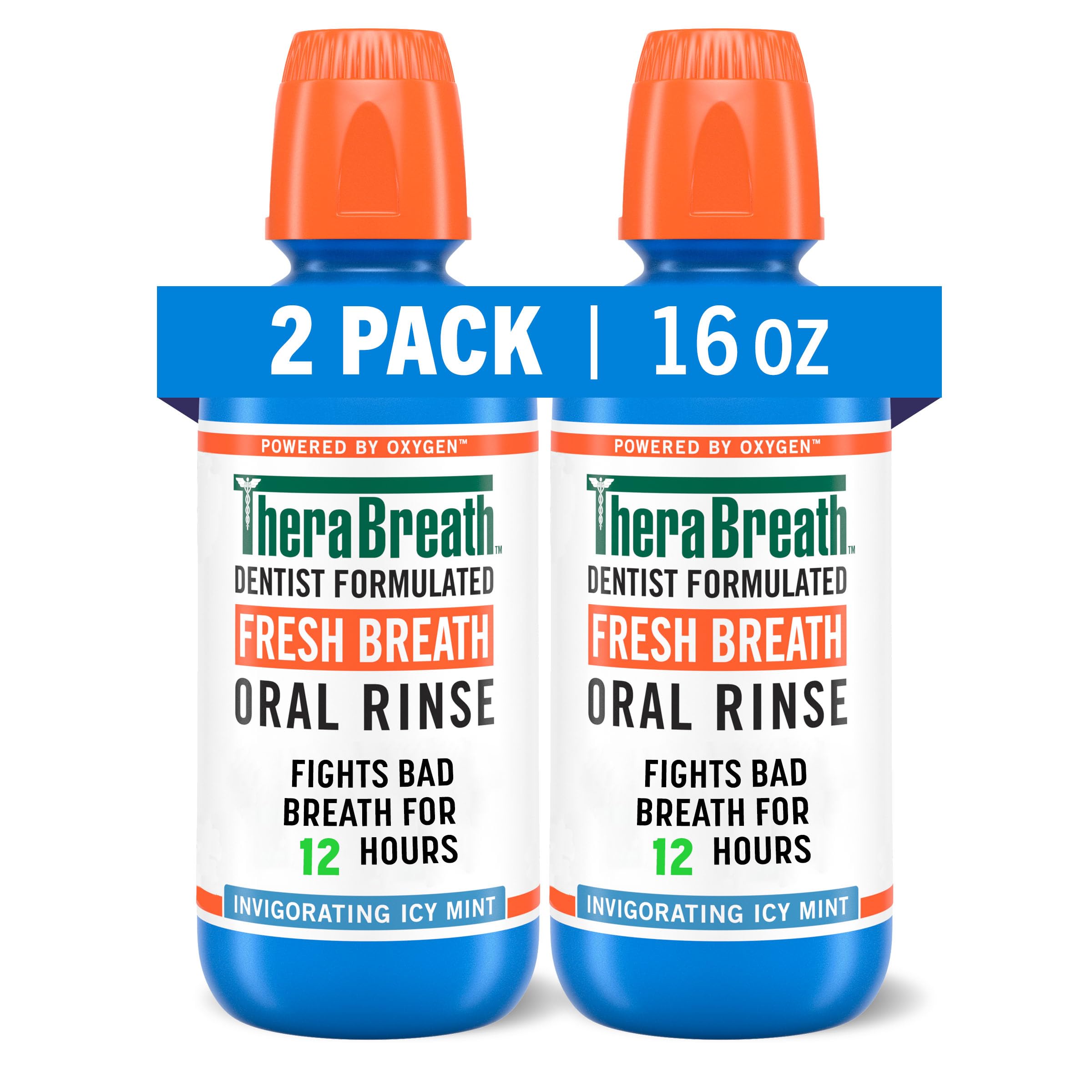 TheraBreath Fresh Breath Mouthwash Icy Mint Flavor Alcohol-Free 16 Fl Oz (Pack of 2)
