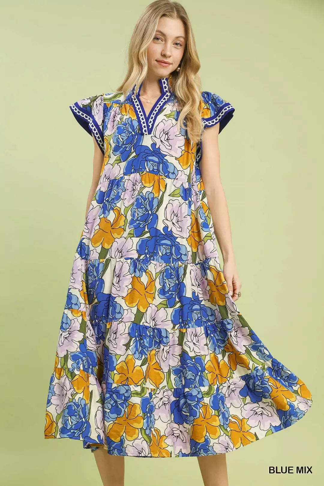 Umgee Mix Bold Floral Tiered Midi Dress