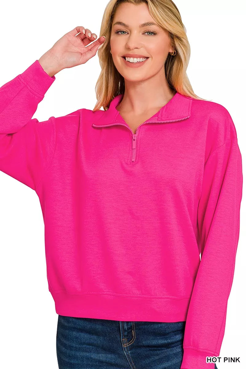 Zenana Scuba Half Zip Pullover Sweatshirt