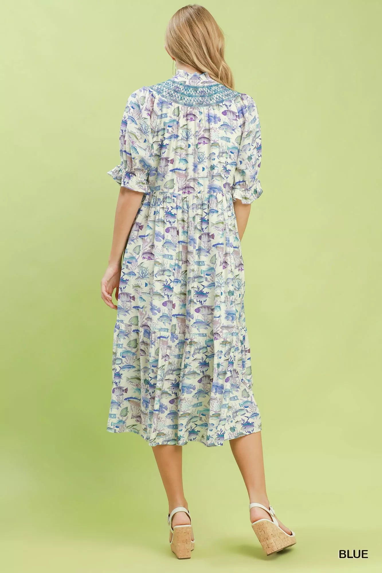 Umgee Print Tiered Midi Dress