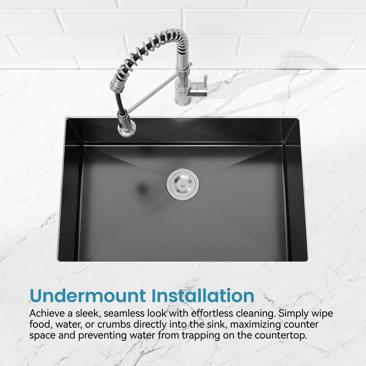 Stainless Steel Kitchen Sink, 30″x19″ Single Bowl, Undermount HandmadeSink in Black, with US Standard Drain and Hook, SS-BL-05