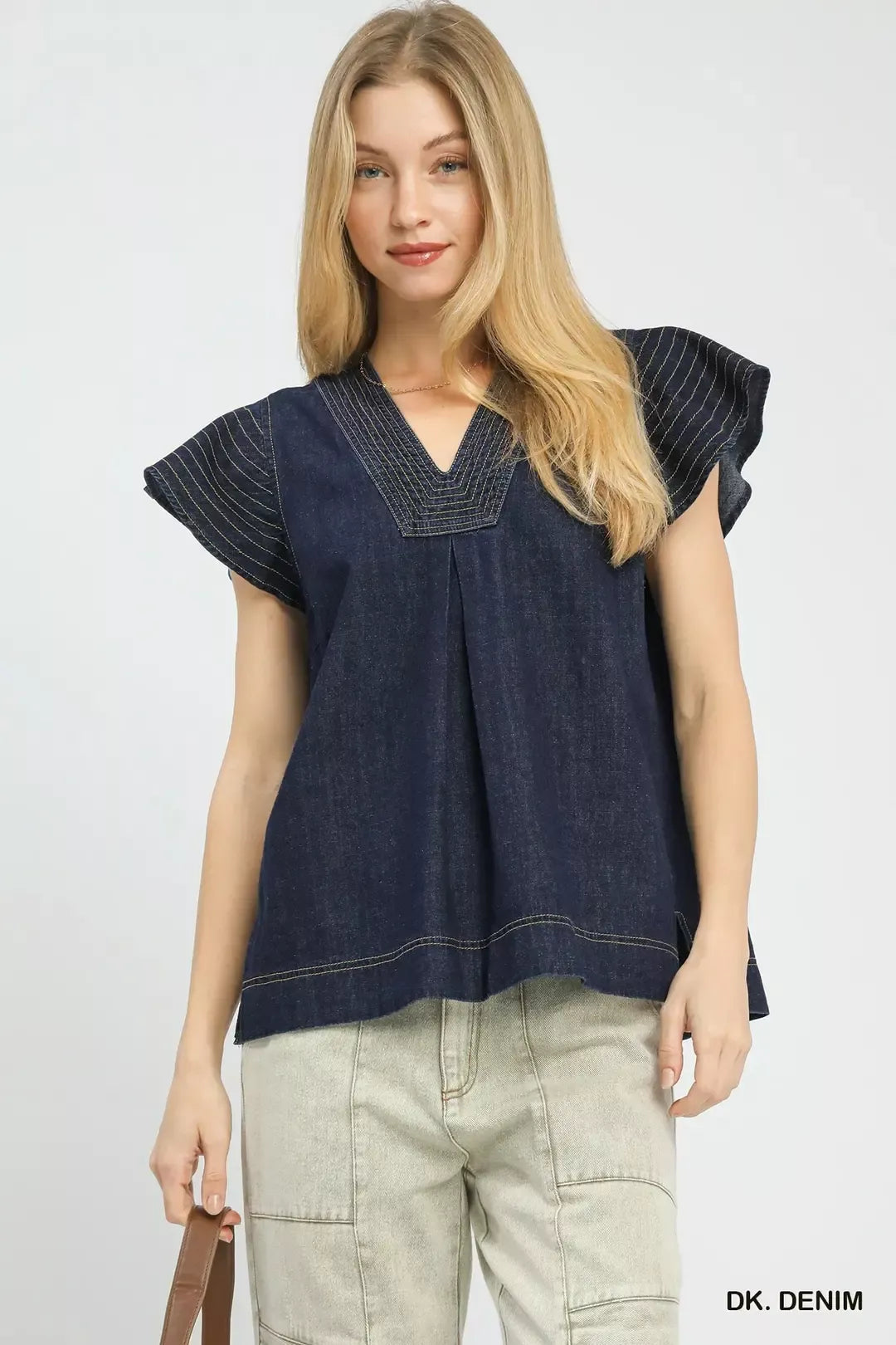 Umgee Cap Sleeve Denim Top