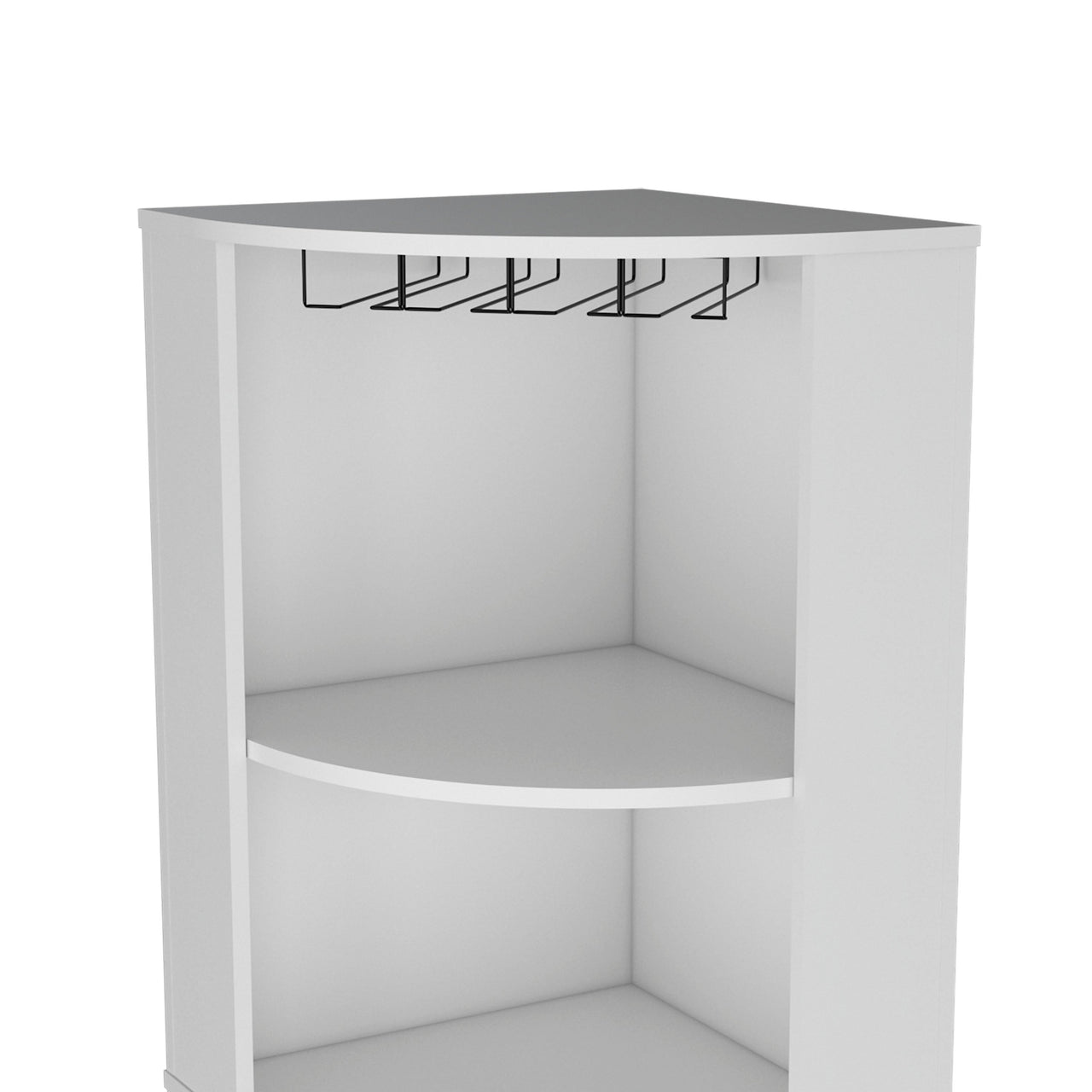 71' Corner Bar Cabinet with Five Shelves, Eight Bottle Cubbies and Stemware,White