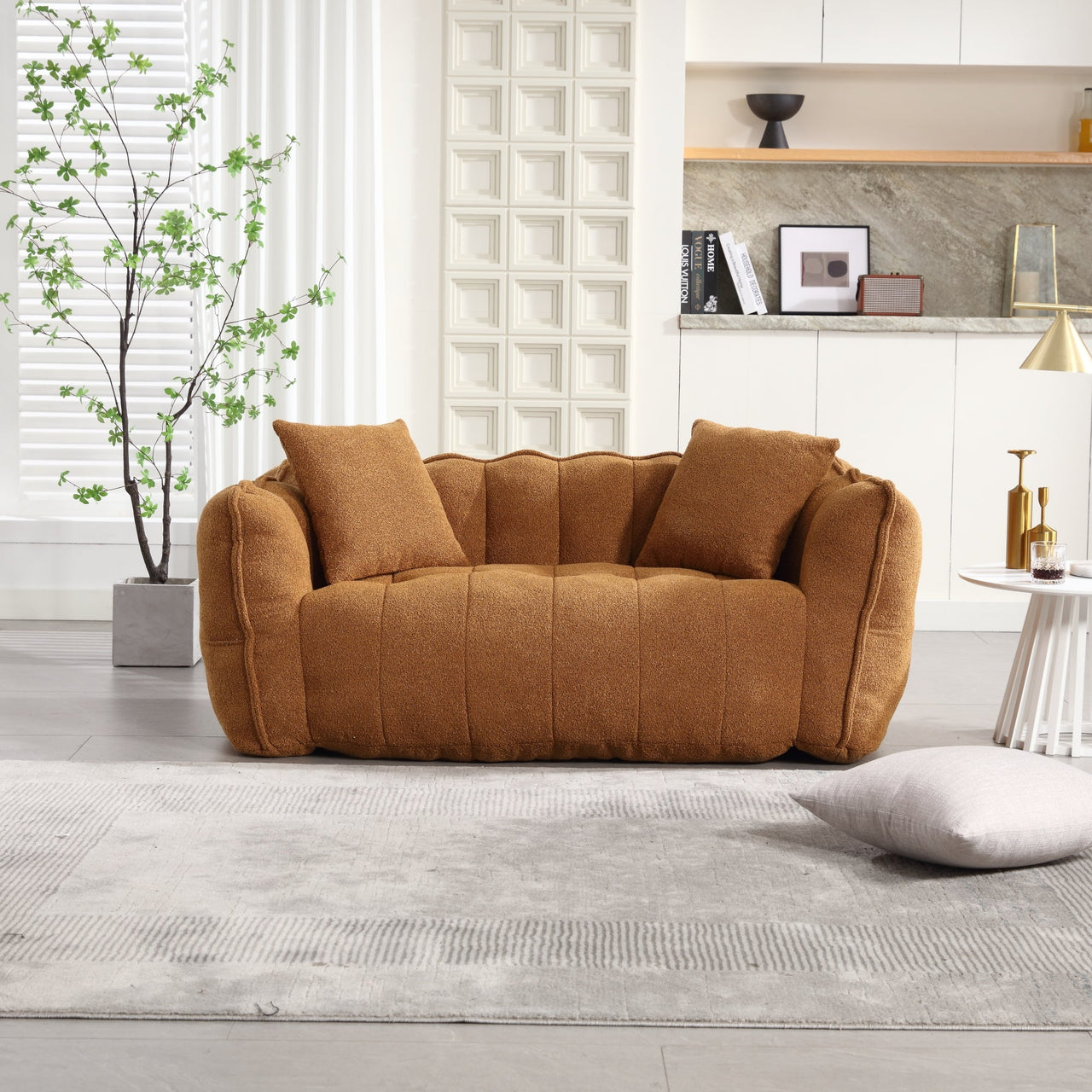 Cozy Beanbag Chair with High Resilience Foam Core for Two - Yellow Chenille, 66x35x25 inches