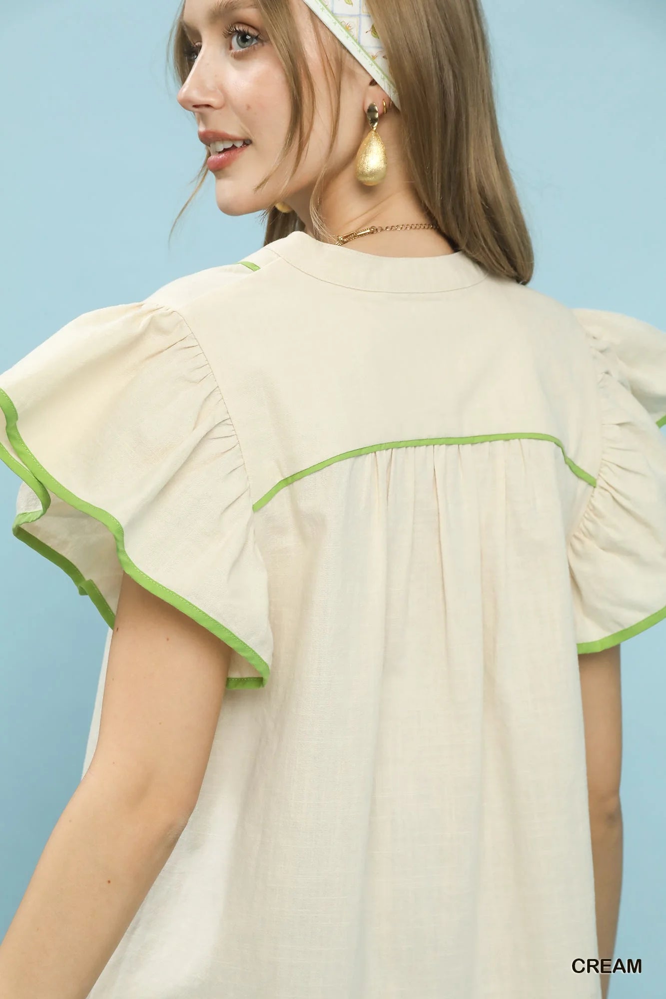 Umgee Contrast Trim Babydoll Blouse