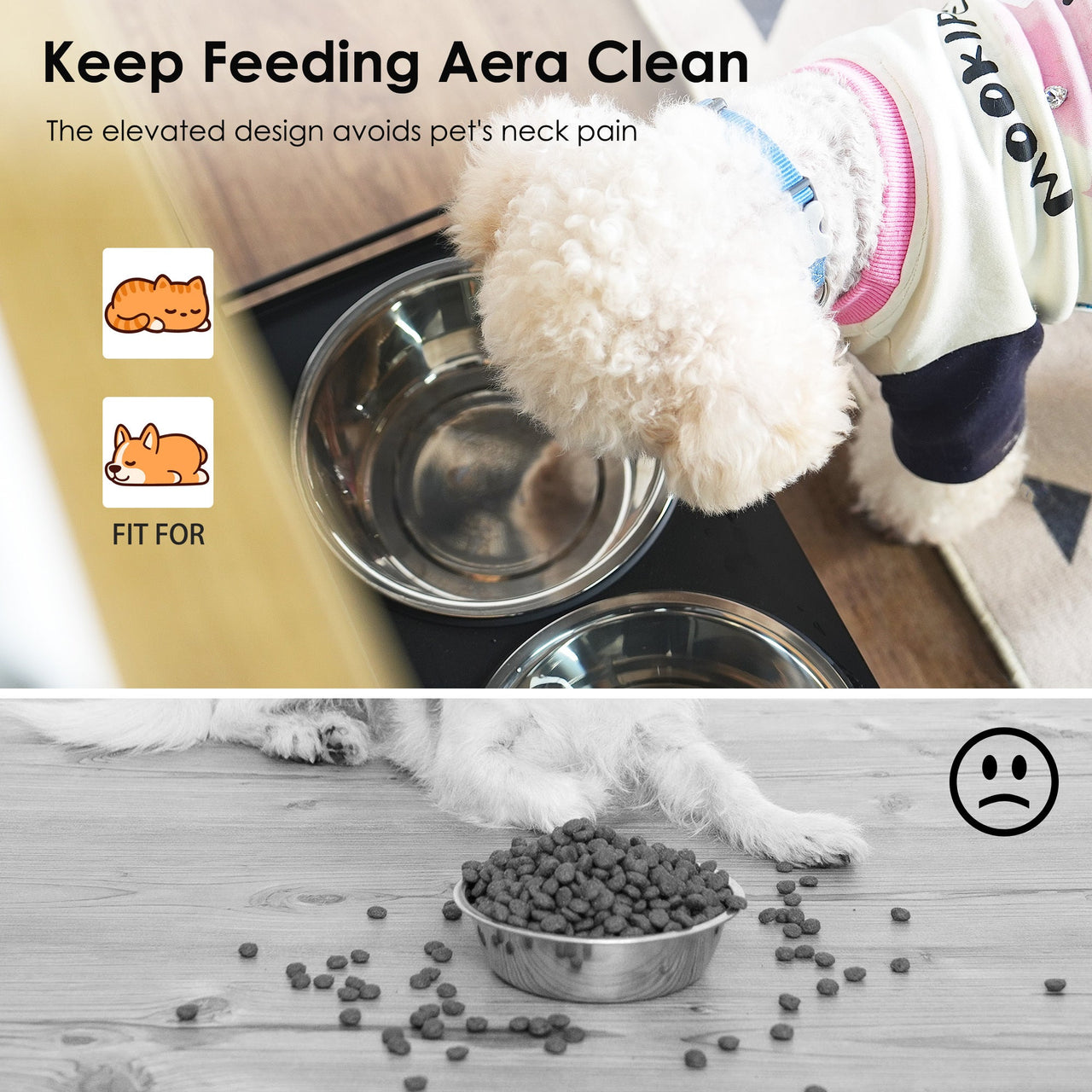 Feeding Station with 1 Storage Cabinets, Pet Feeding Station with 2 Elevated Dog Bowls, Side Hooks, Anti-tip Kit, Hidden Pet Feeder Station for Feeding & Watering, Black