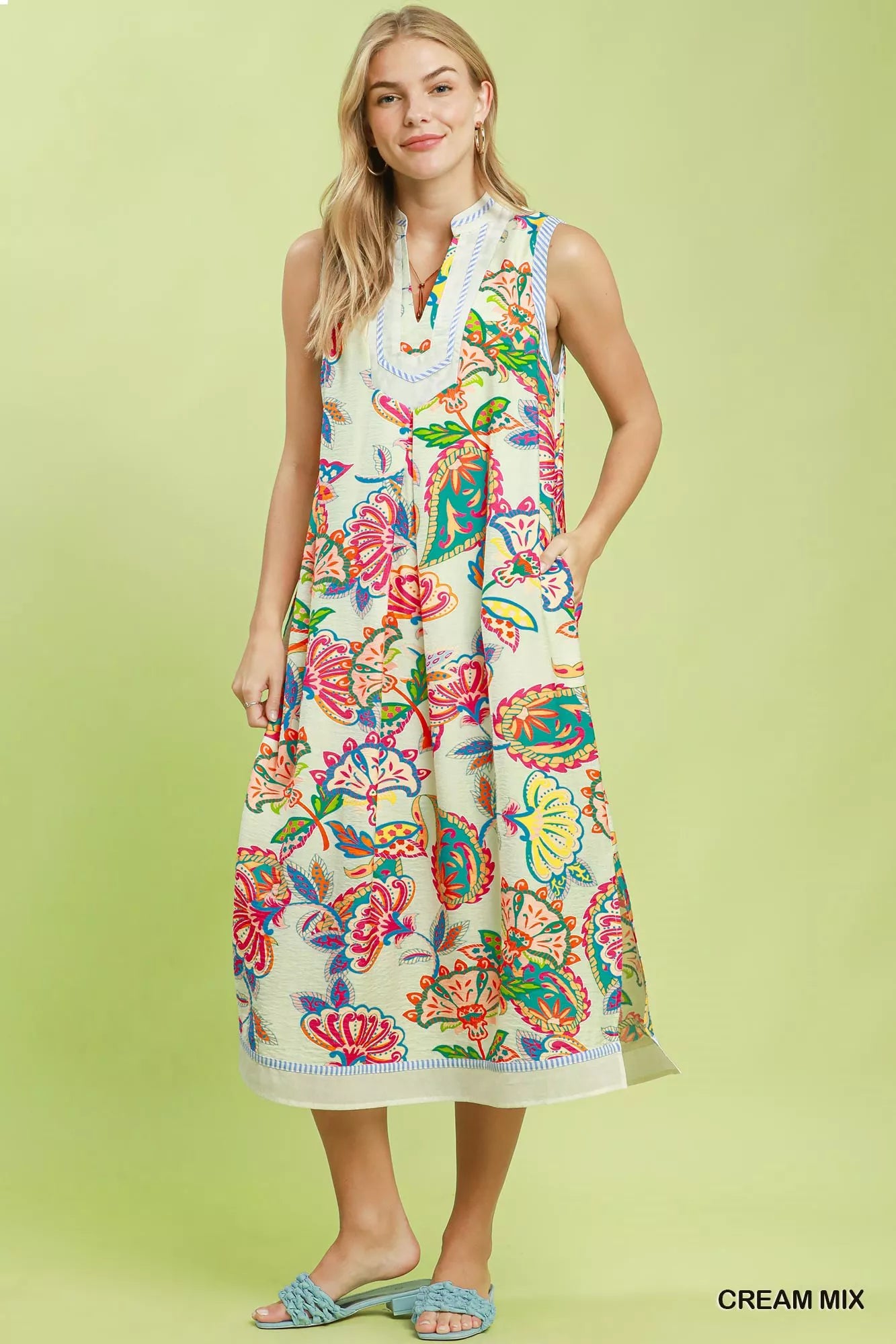 Umgee Paisley Floral Sleeveless Midi Dress