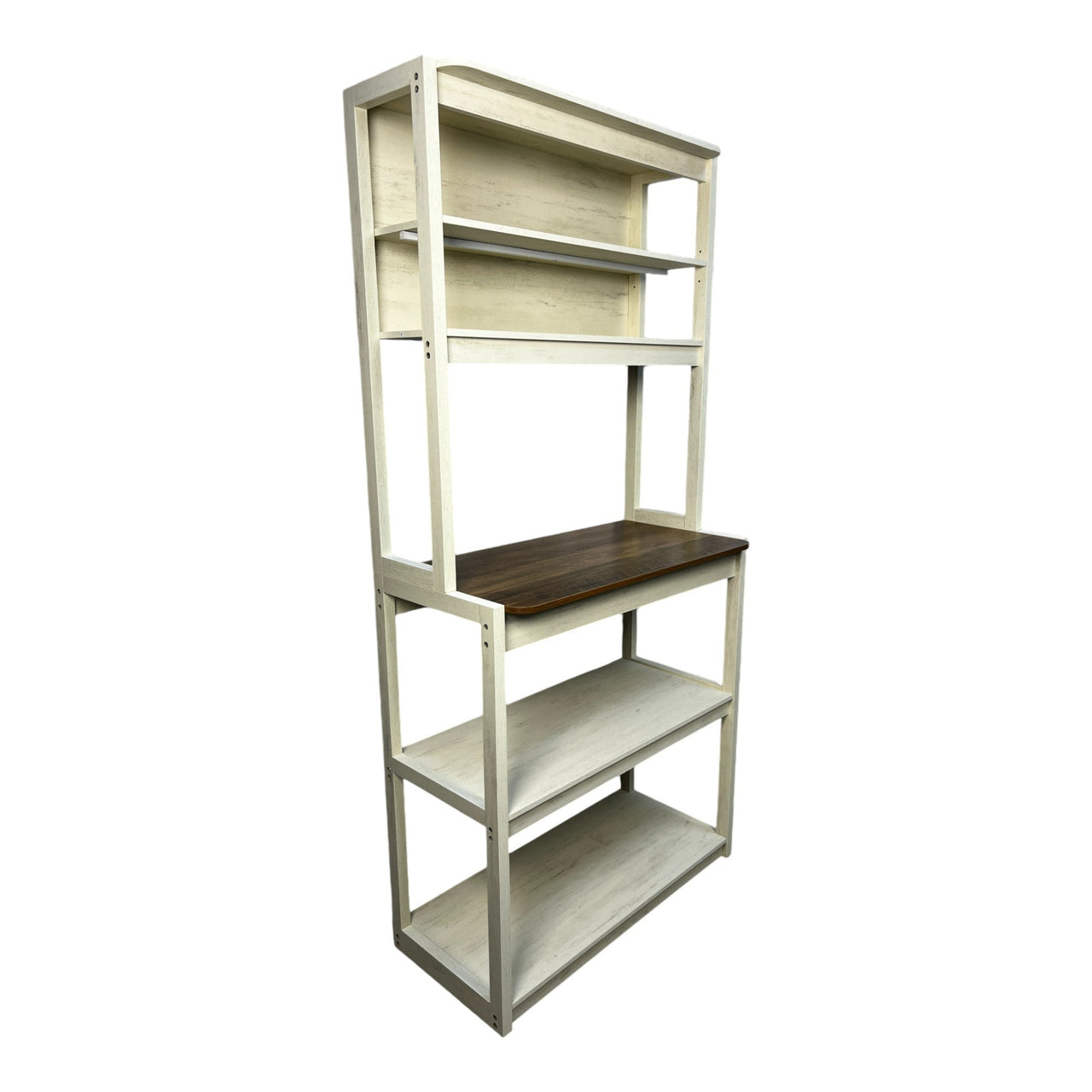 31.50' White and Rustic Brown color 5-Tier Bakers Rack for Kitchen with Storage, Coffee Bar, Kitchen Shelves,  Microwave Stand